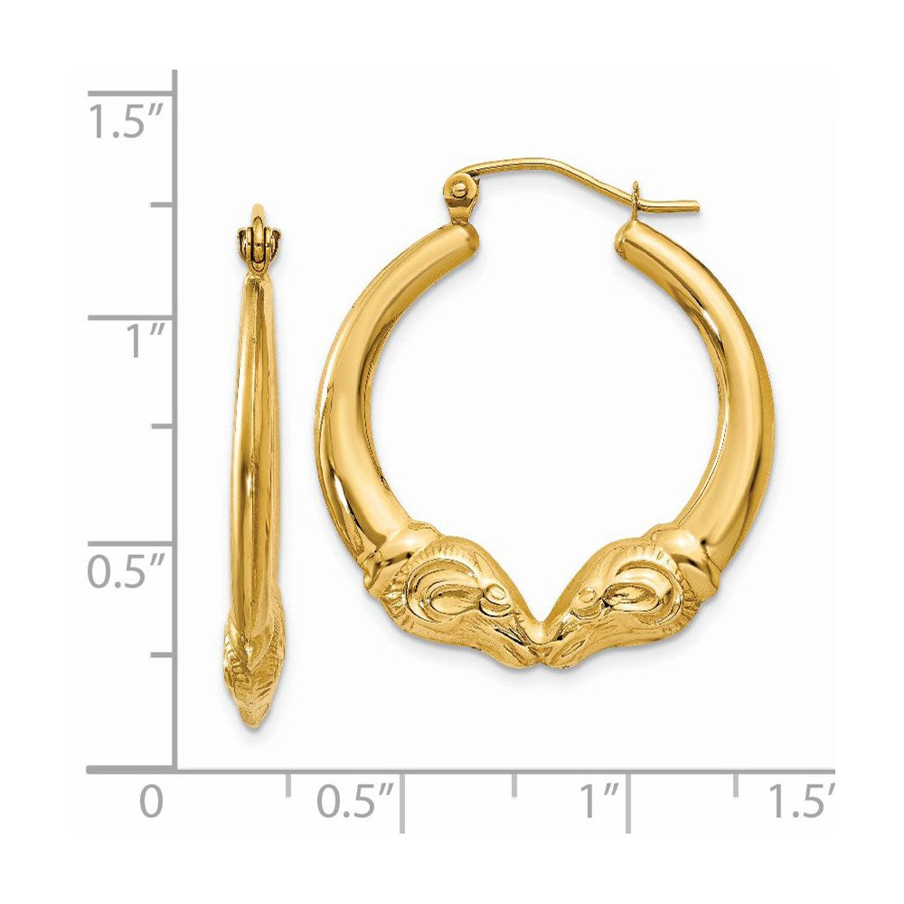 14K Yellow Gold Polished Ram Hoop Earrings