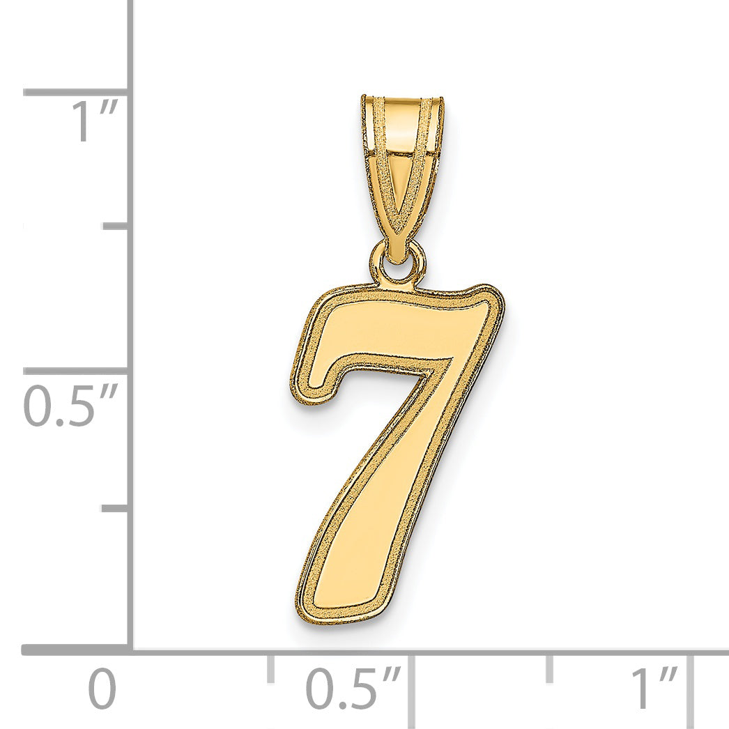 14K Yellow Gold Brushed Border Script Number 7 Pendant