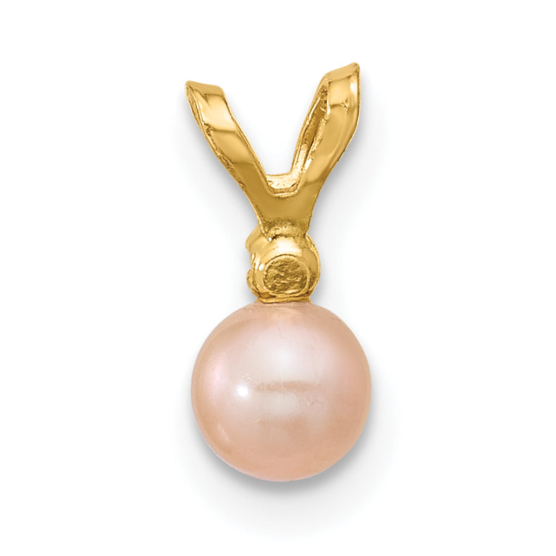14K Yellow Gold Madi K 4-5mm Pink Near Round Freshwater Cultured Pearl Cz Pendant