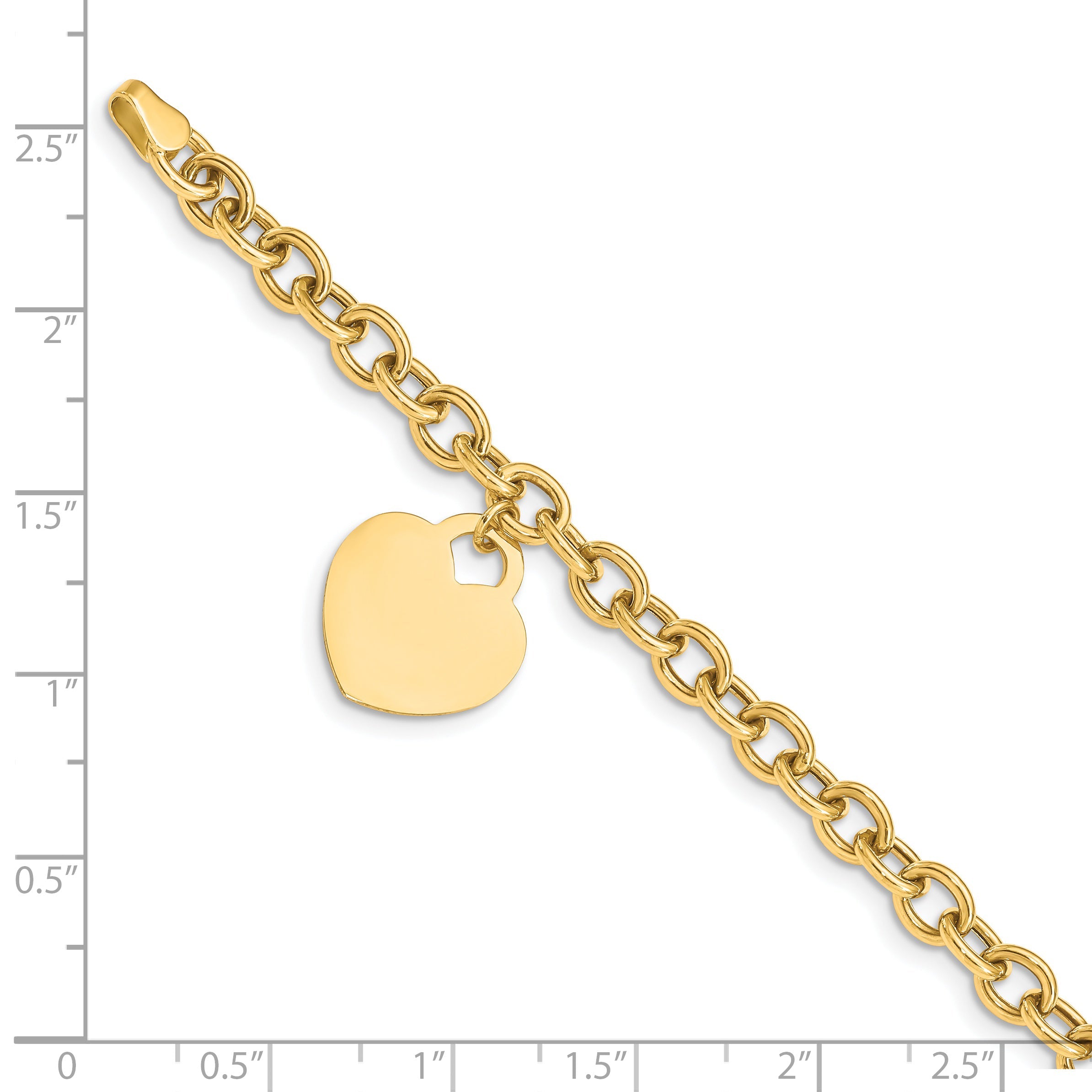 8.25 Inch 14K Heart Charm Hollow Bracelet
