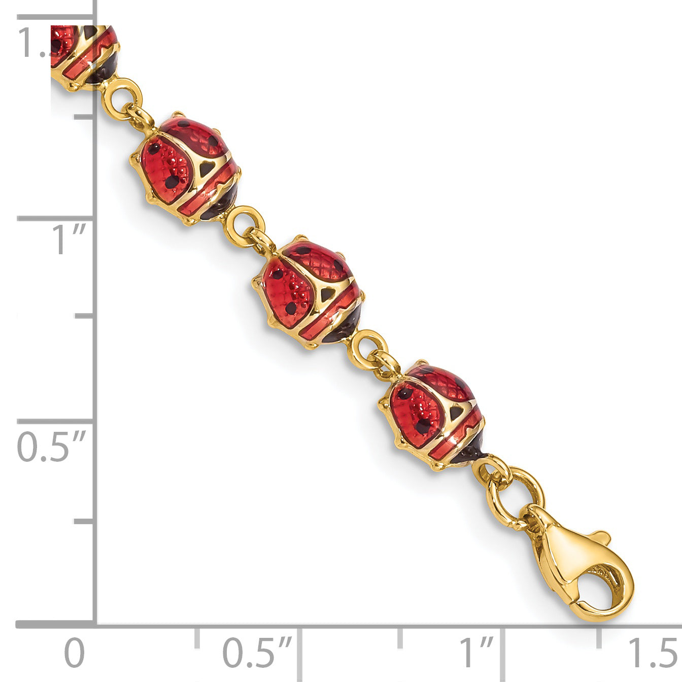 7 Inch 14K Enamel And Resin Ladybug Bracelet
