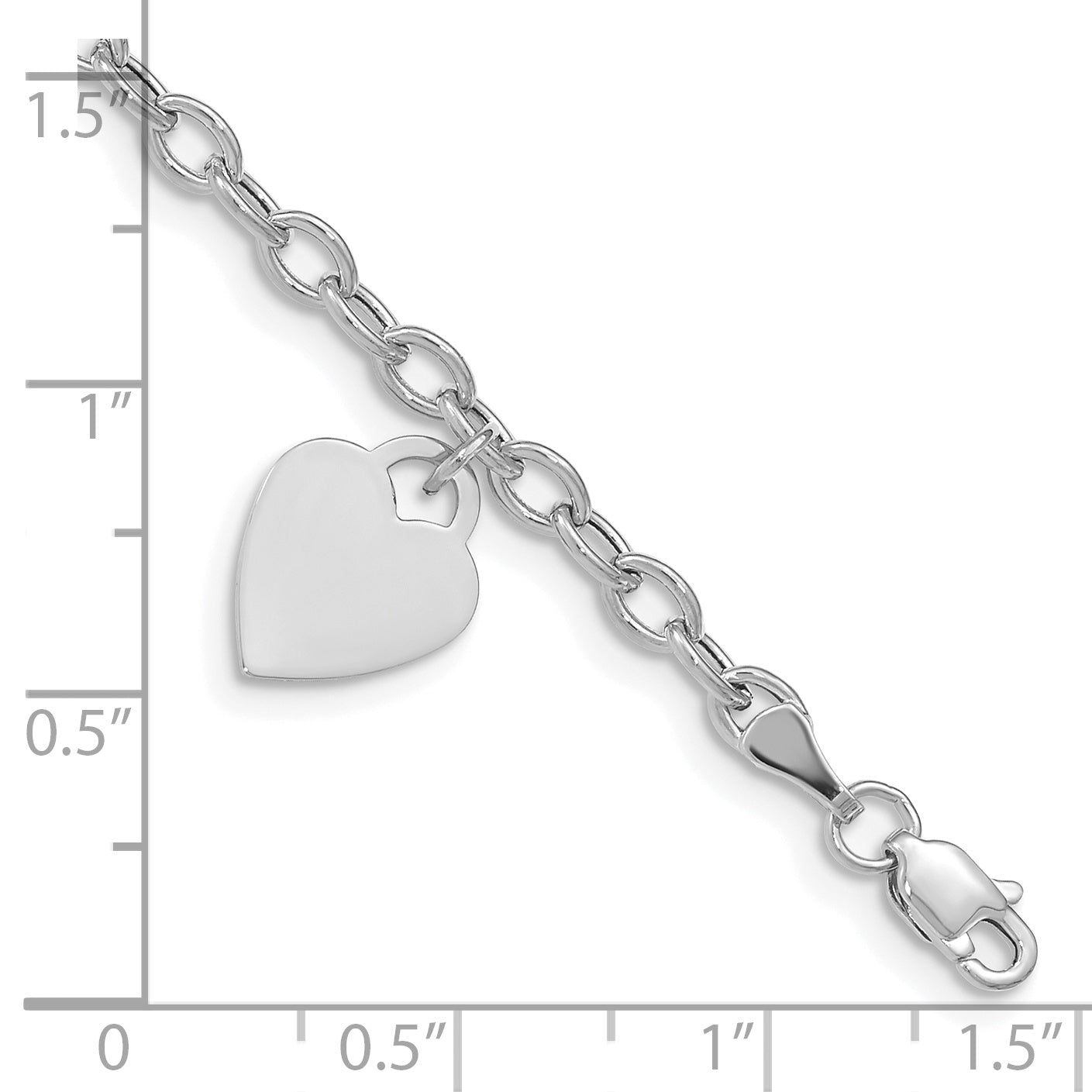 8.5 Inch 14K White Gold Dangle Heart Bracelet