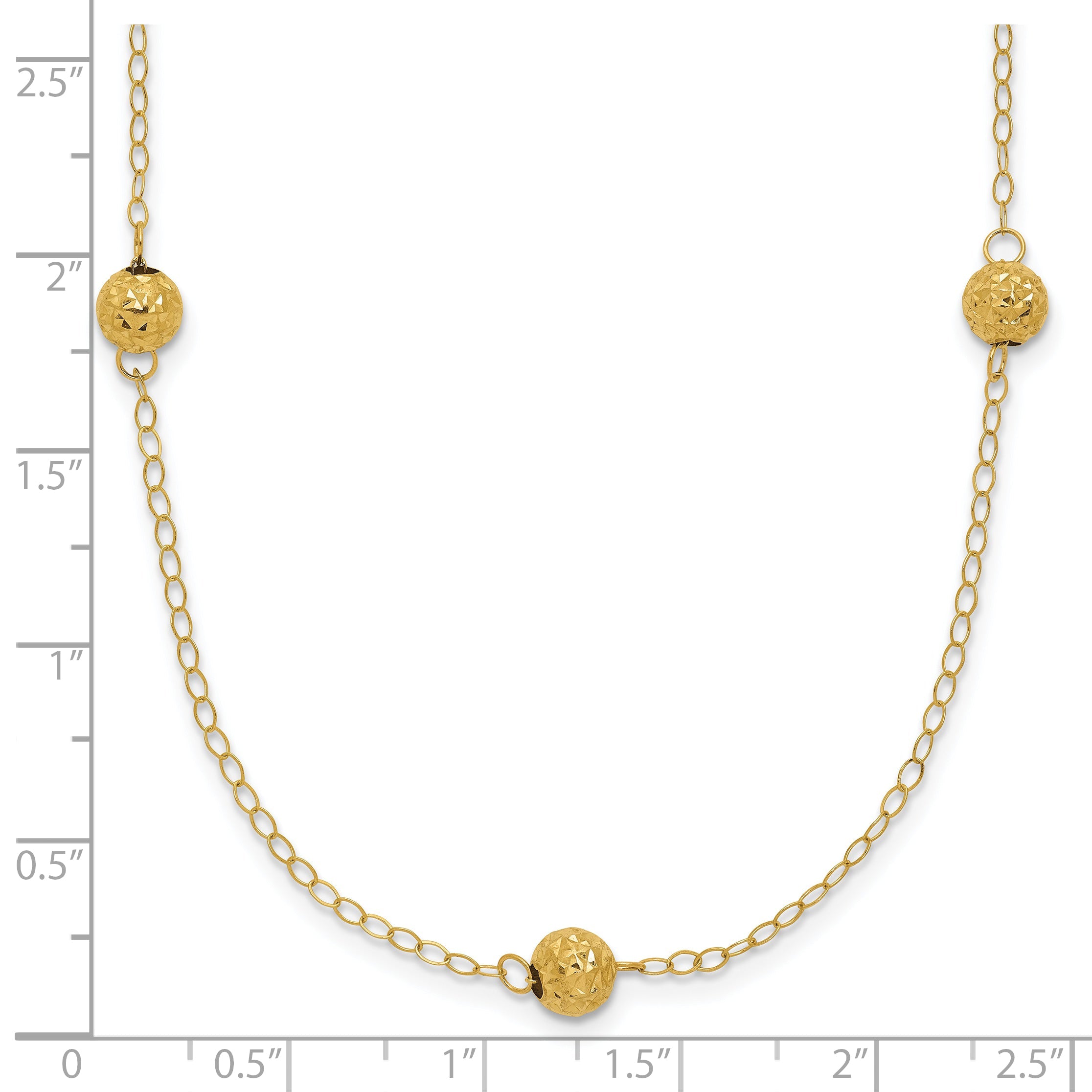 14K Yellow Gold Polished Textured Beads 7 Station 18 Inch Necklace