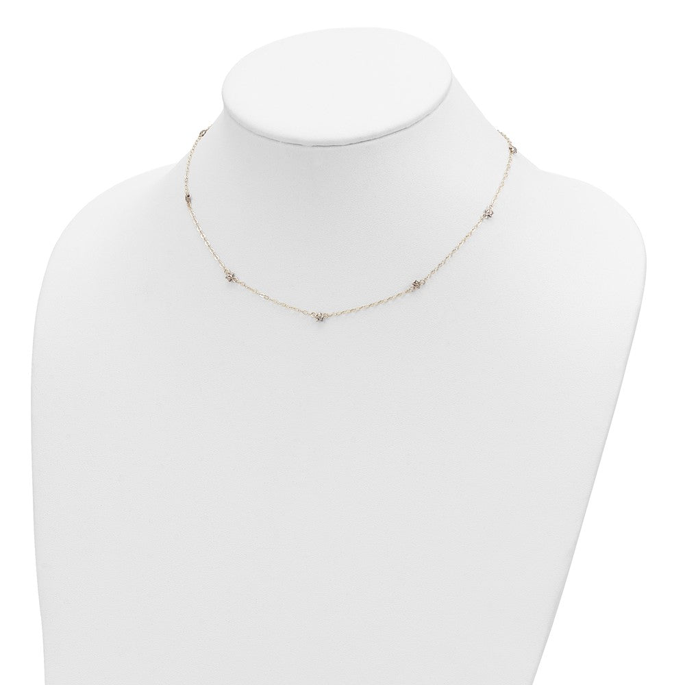 16.00 Inch 14K Two-Tone Oval Chain Diamond Cut Stars W/ 2In Ext Necklace