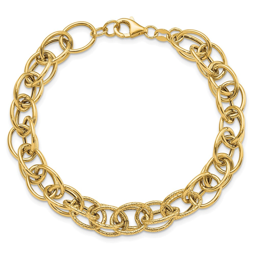 14K Yellow Gold Polished Textured Fancy Link Bracelet