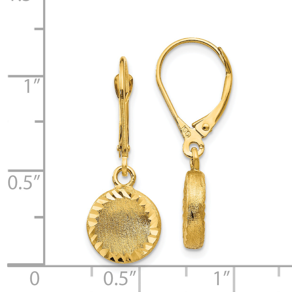 14K Yellow Gold Brushed And Polished Diamond-Cut Circle Leverback Earrings