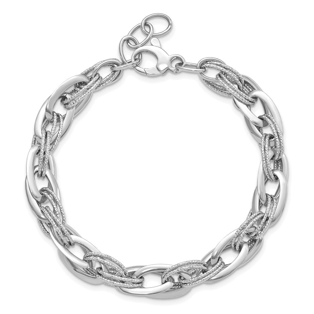 8 Inch 14K White Gold Polished And Textured Fancy Link 8In Bracelet