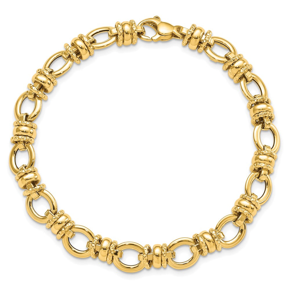 7.75 Inch 14K Polished And Textured Fancy Link Bracelet