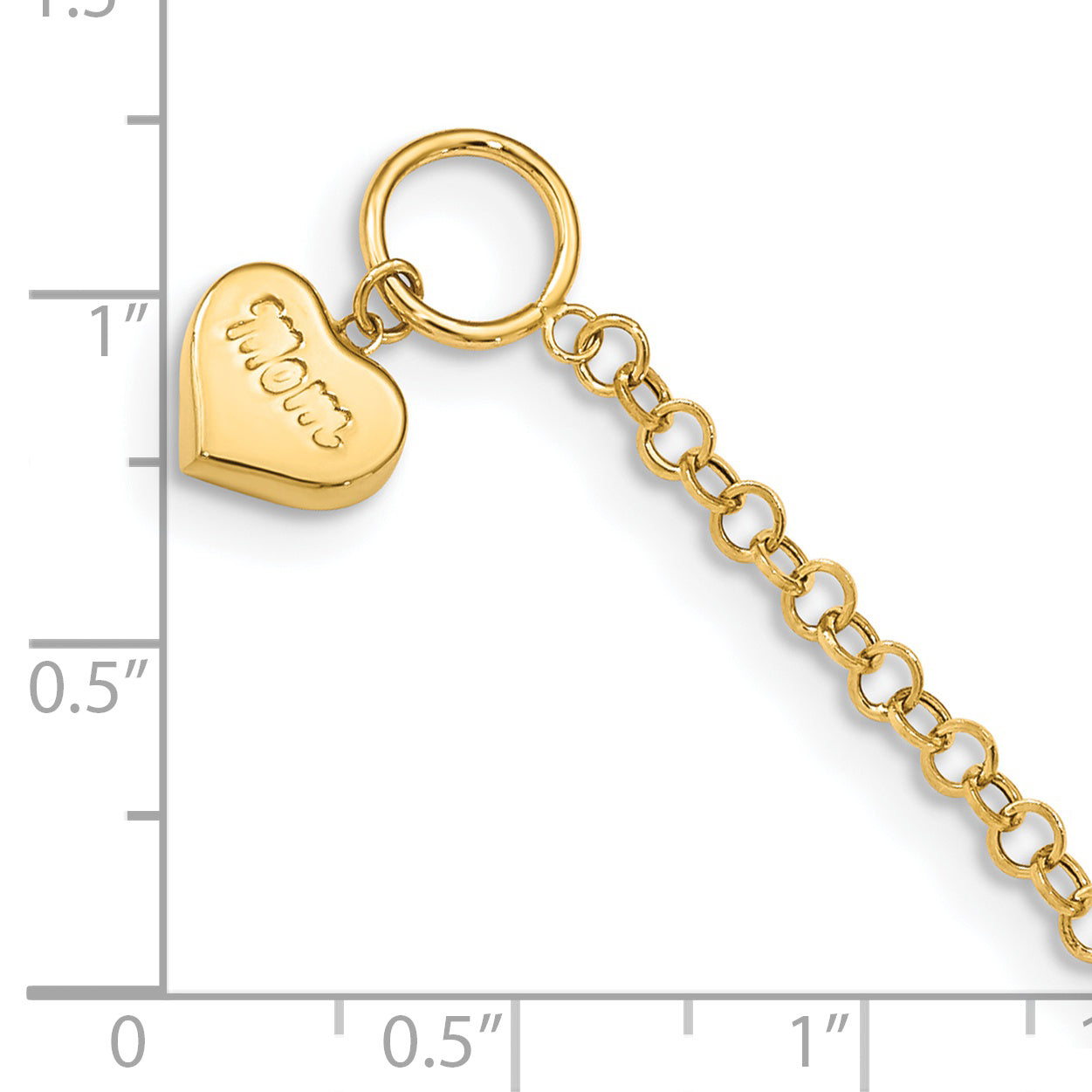7.5 Inch 14K Puffed Mom Heart Toggle Bracelet