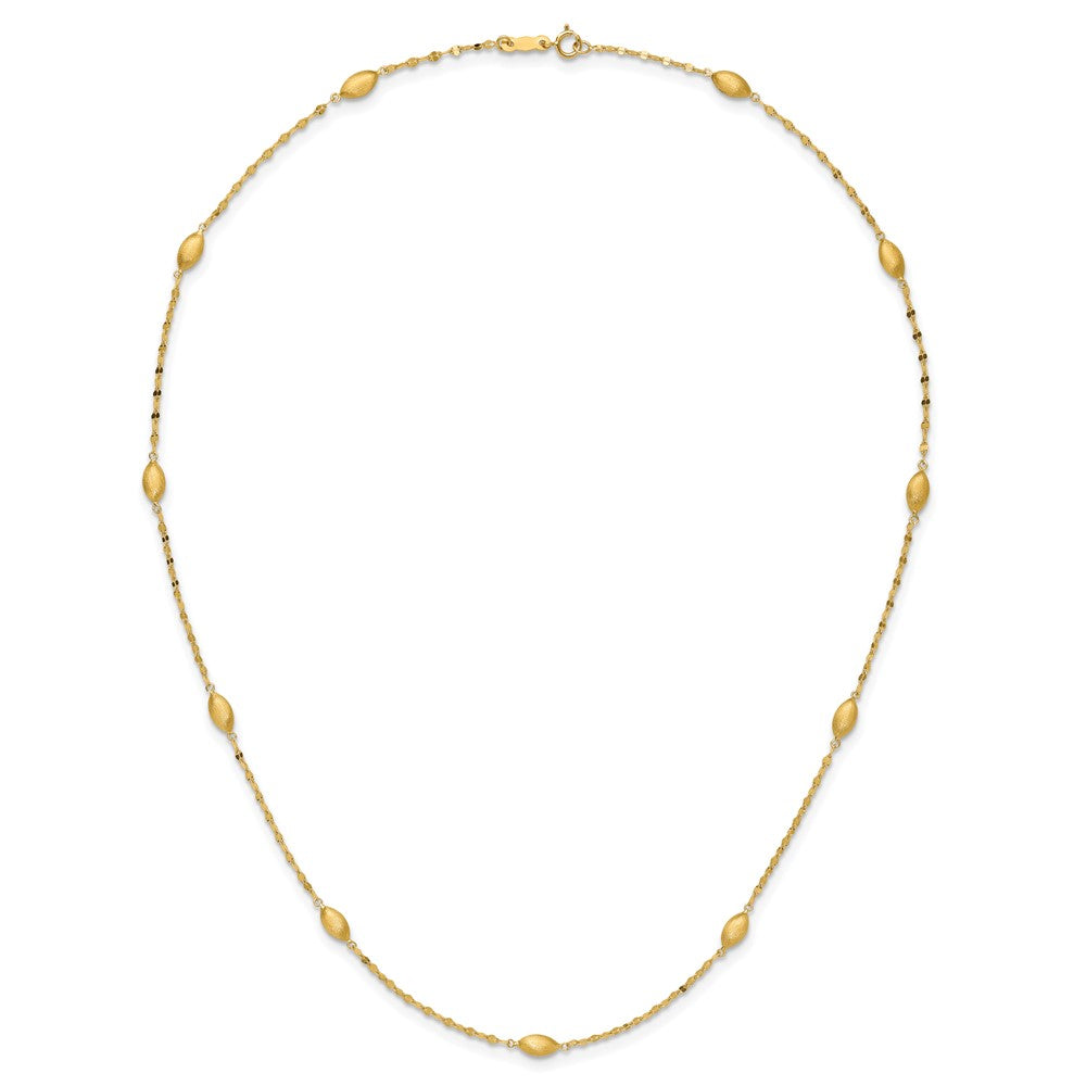 14K Yellow Gold Diamond-Cut W/Satin Oval Beads Necklace