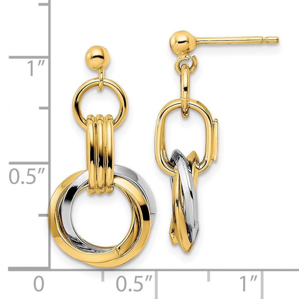 14K Two-Tone Polished Intertwined Circles Post Dangle Earrings