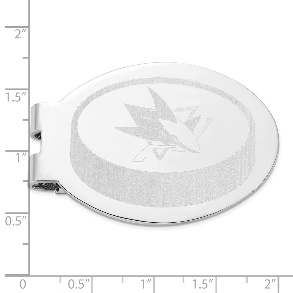 Stainless Steel Nhl San Jose Sharks Polished Oval Engraved Money Clip