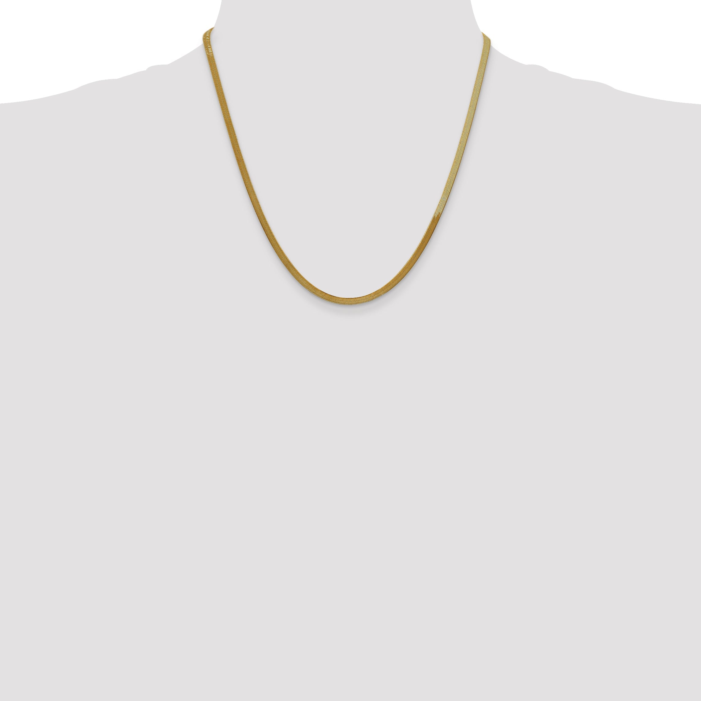14K Yellow Gold 20 Inch 3mm Silky Herringbone With Lobster Clasp Chain Necklace