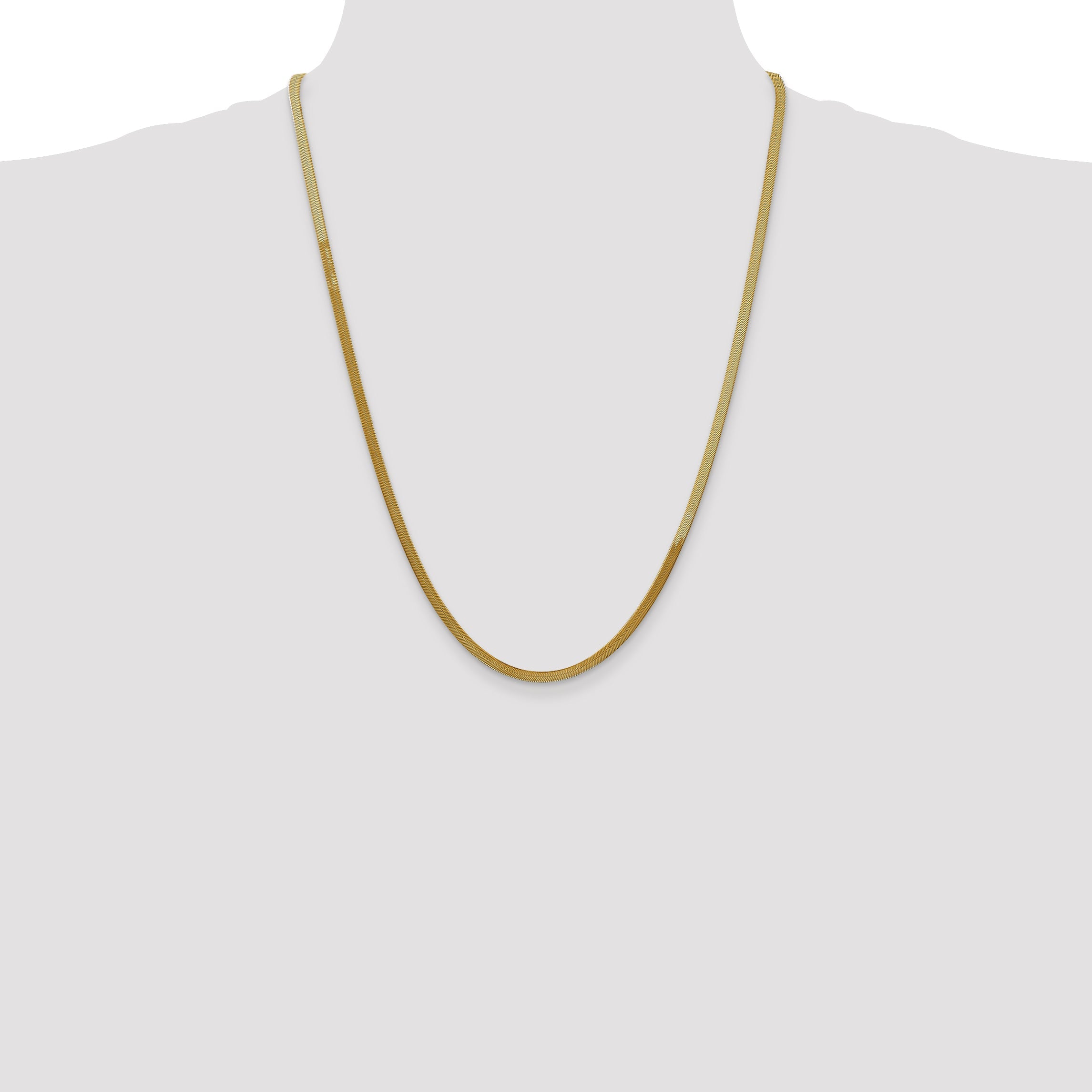 14K Yellow Gold 24 Inch 3mm Silky Herringbone With Lobster Clasp Chain Necklace