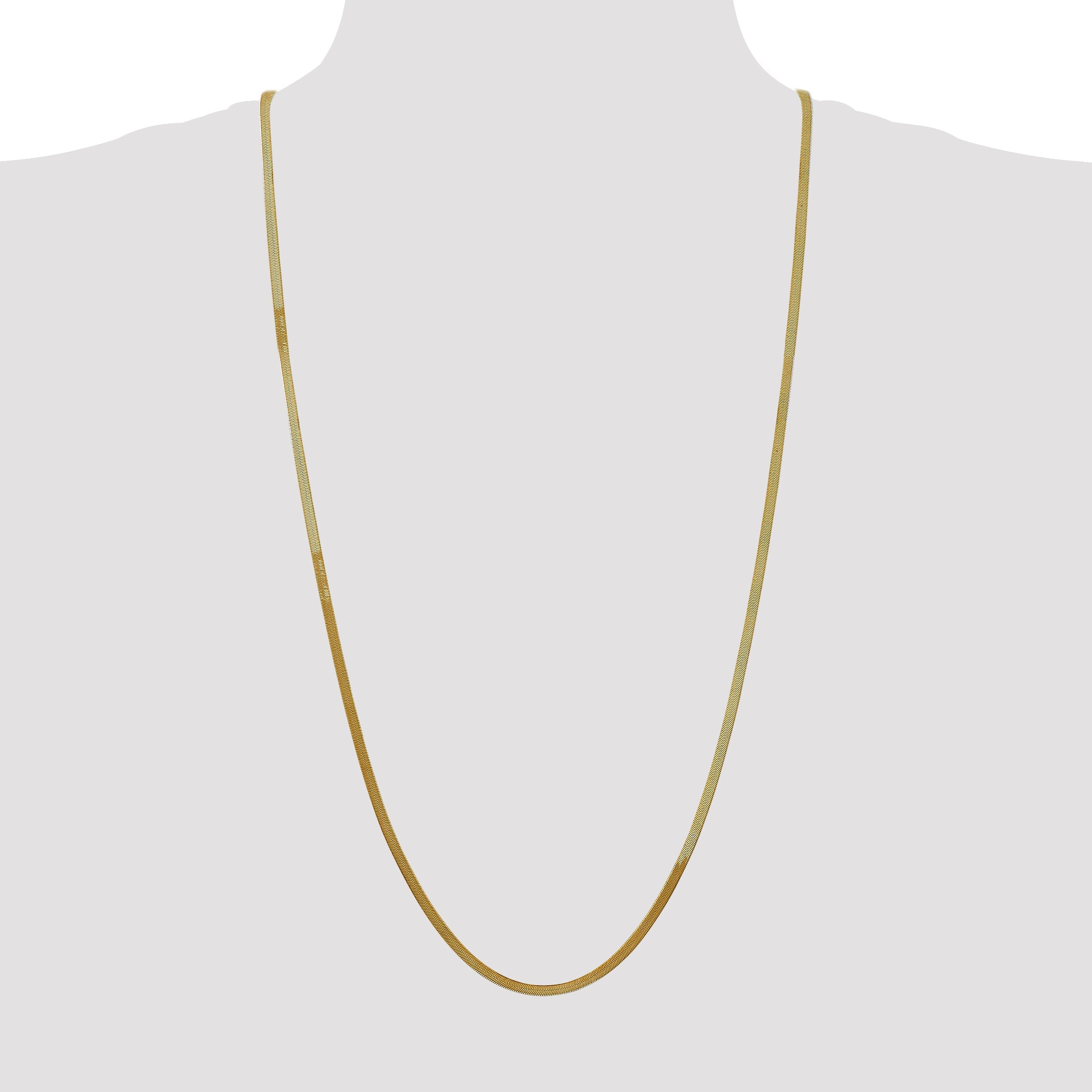 14K Yellow Gold 30 Inch 3mm Silky Herringbone With Lobster Clasp Chain Necklace