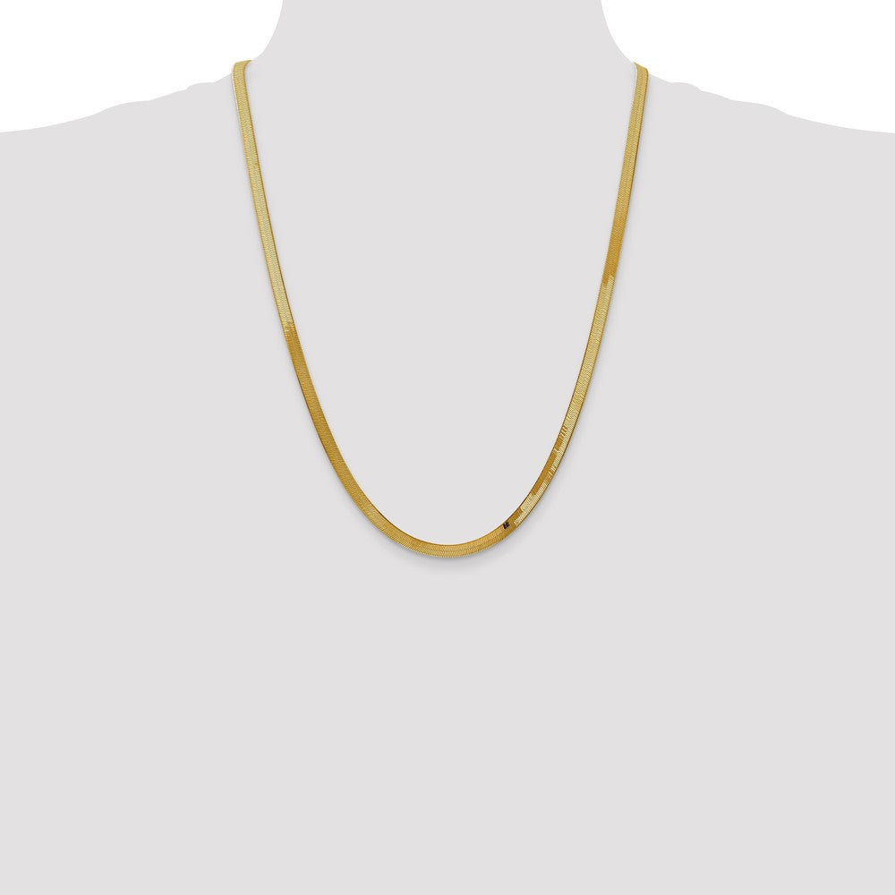 14K Yellow Gold 24 Inch 4mm Silky Herringbone With Lobster Clasp Chain Necklace
