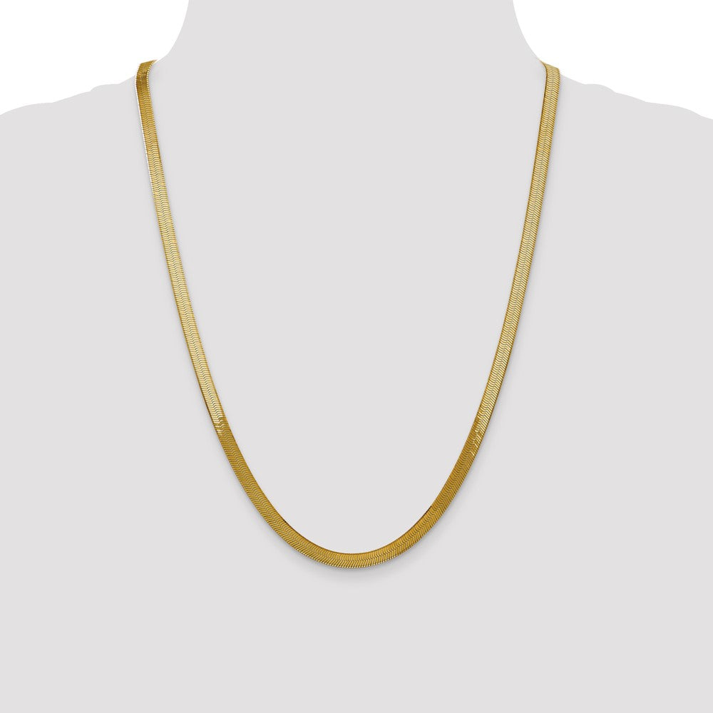 14K Yellow Gold 24 Inch 5mm Silky Herringbone With Lobster Clasp Chain Necklace