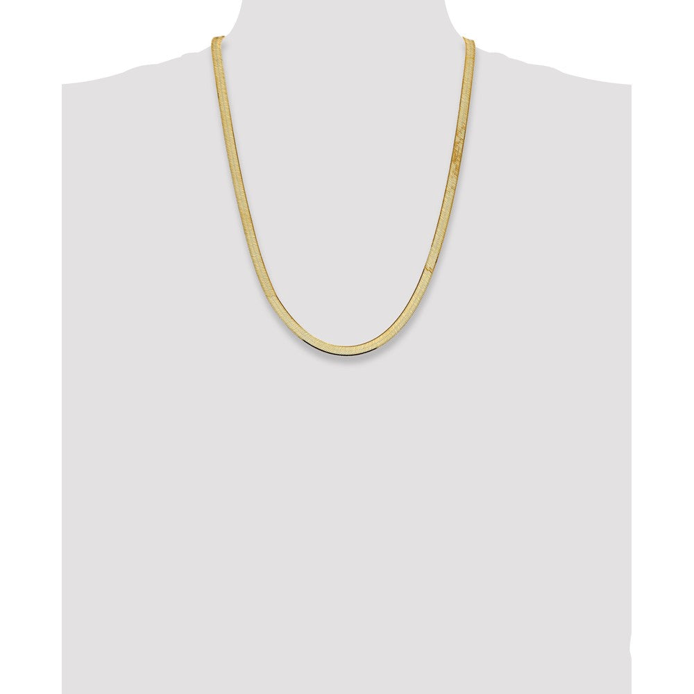 14K Yellow Gold 24 Inch 5.5mm Silky Herringbone With Lobster Clasp Chain Necklace