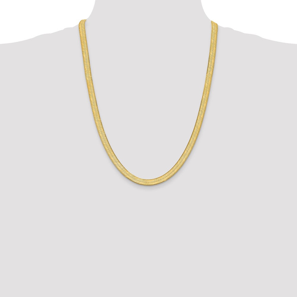 14K Yellow Gold 24 Inch 6.5mm Silky Herringbone With Lobster Clasp Chain Necklace