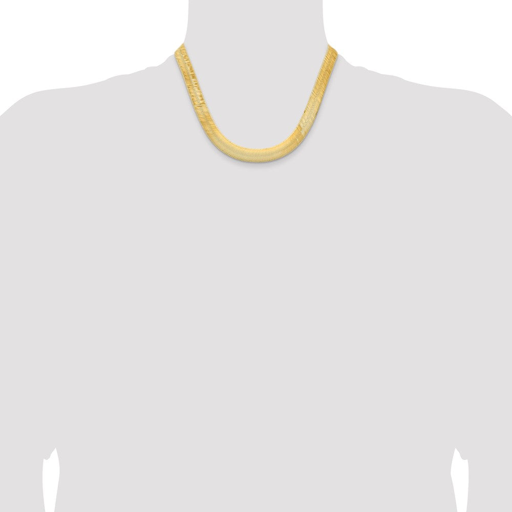 14K Yellow Gold 18 Inch 10mm Silky Herringbone With Lobster Clasp Chain Necklace