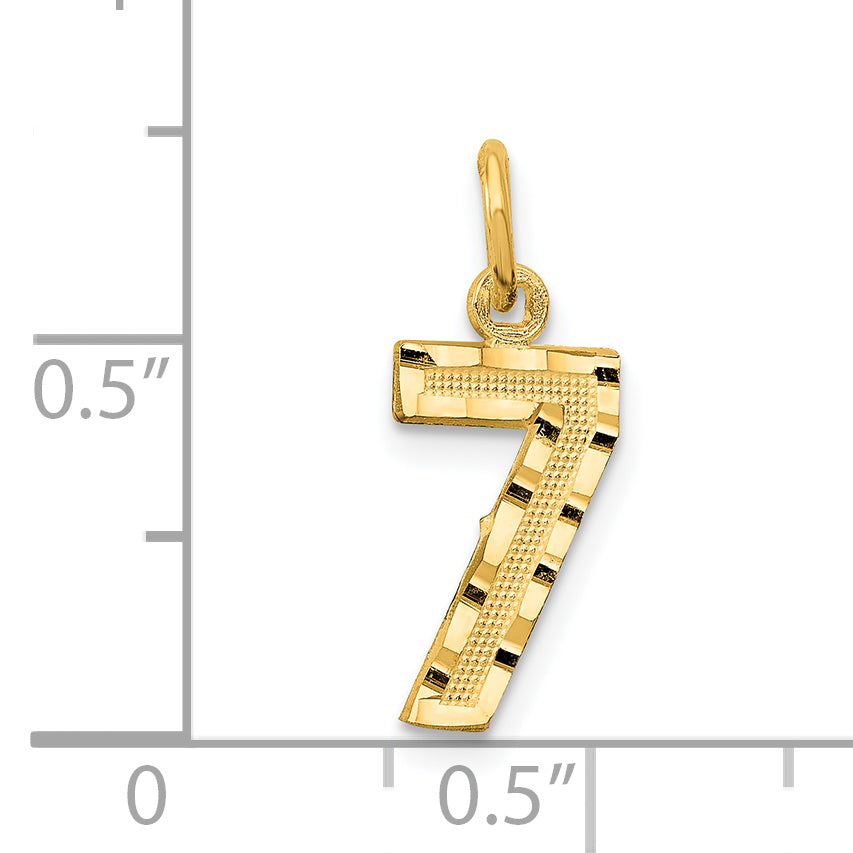14K Yellow Gold Small Brushed Diamond-Cut Number 7 Charm