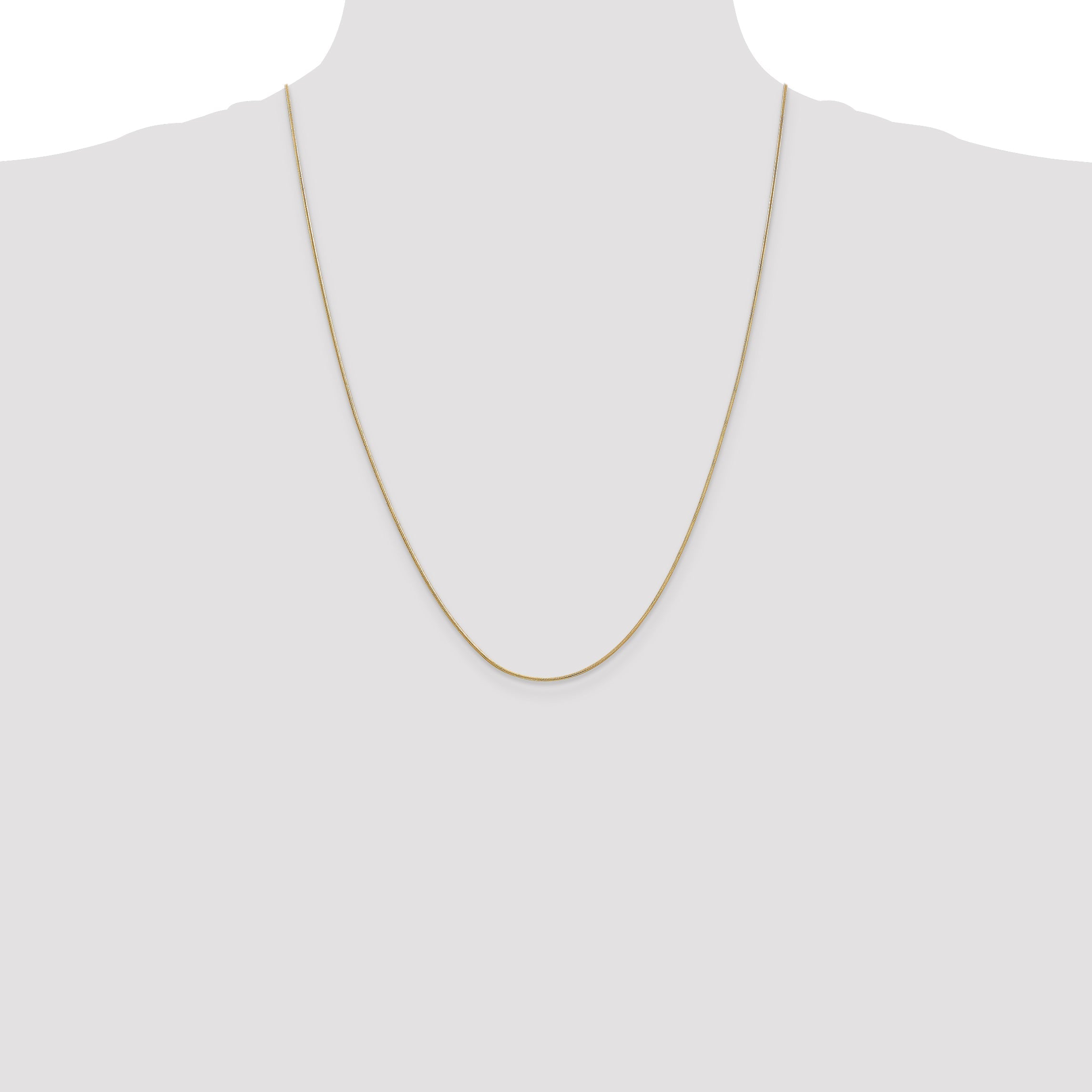 14K Yellow Gold 24 Inch .9mm Round Snake With Lobster Clasp Chain Necklace