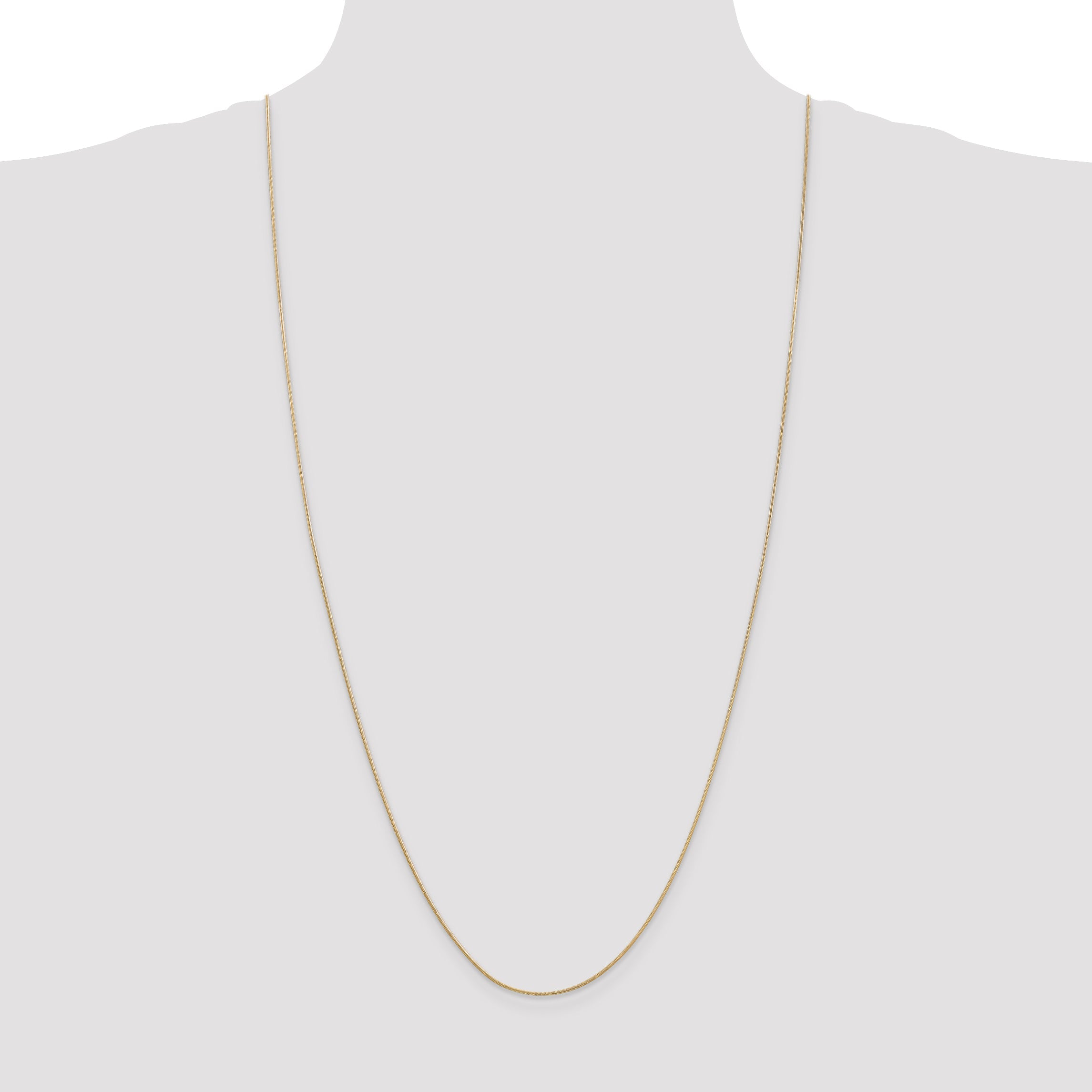 14K Yellow Gold 30 Inch .9mm Round Snake With Lobster Clasp Chain Necklace