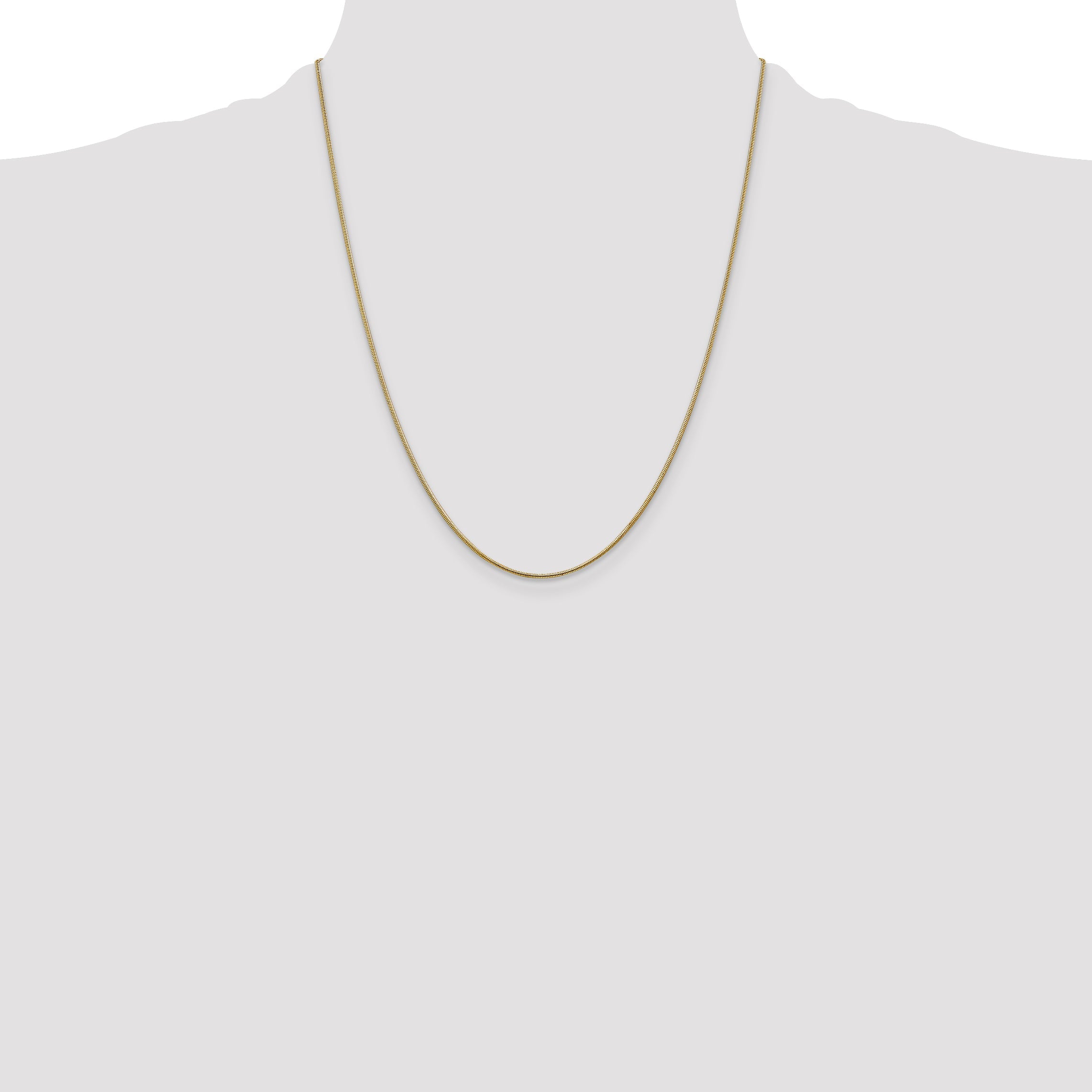 14K Yellow Gold 22 Inch 1.1mm Round Snake With Lobster Clasp Chain Necklace