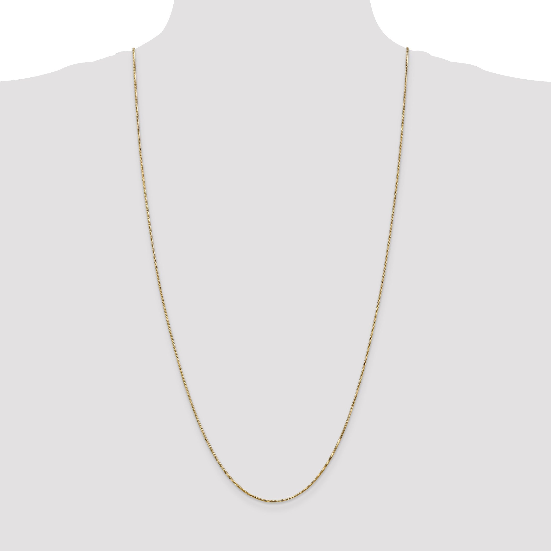 14K Yellow Gold 30 Inch 1.1mm Round Snake With Lobster Clasp Chain Necklace
