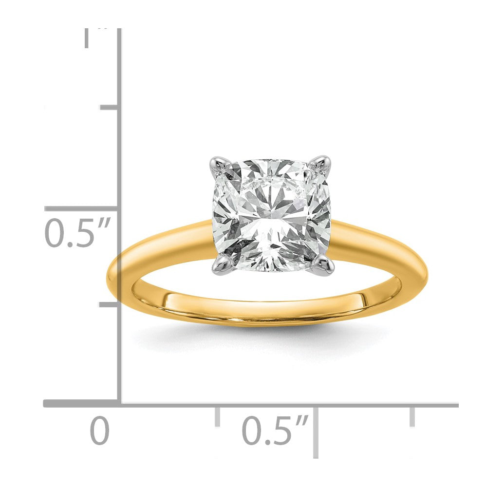 14k Two-tone 2 1/2 Ct. Certified Lab Grown Diamond VS/SI+ G+ Cushion Solitare Engagement Ring