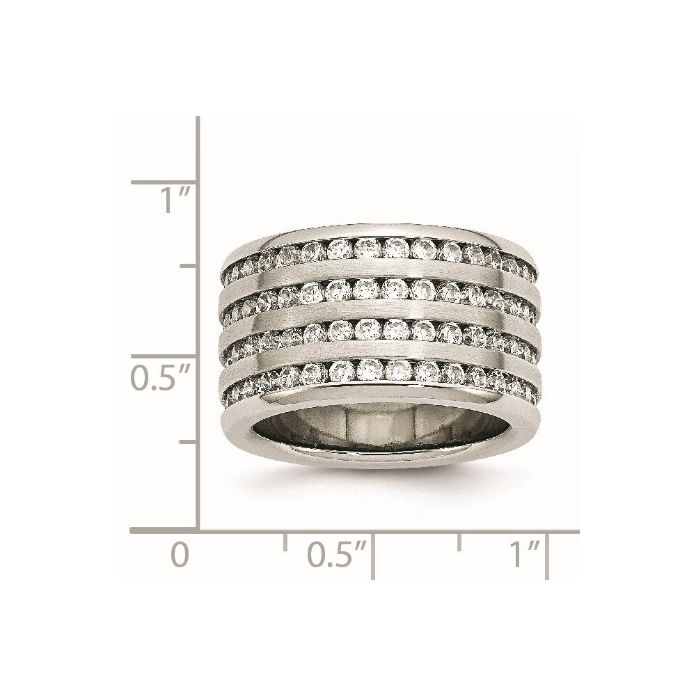Stainless Steel Multirow 13mm Cz Ring