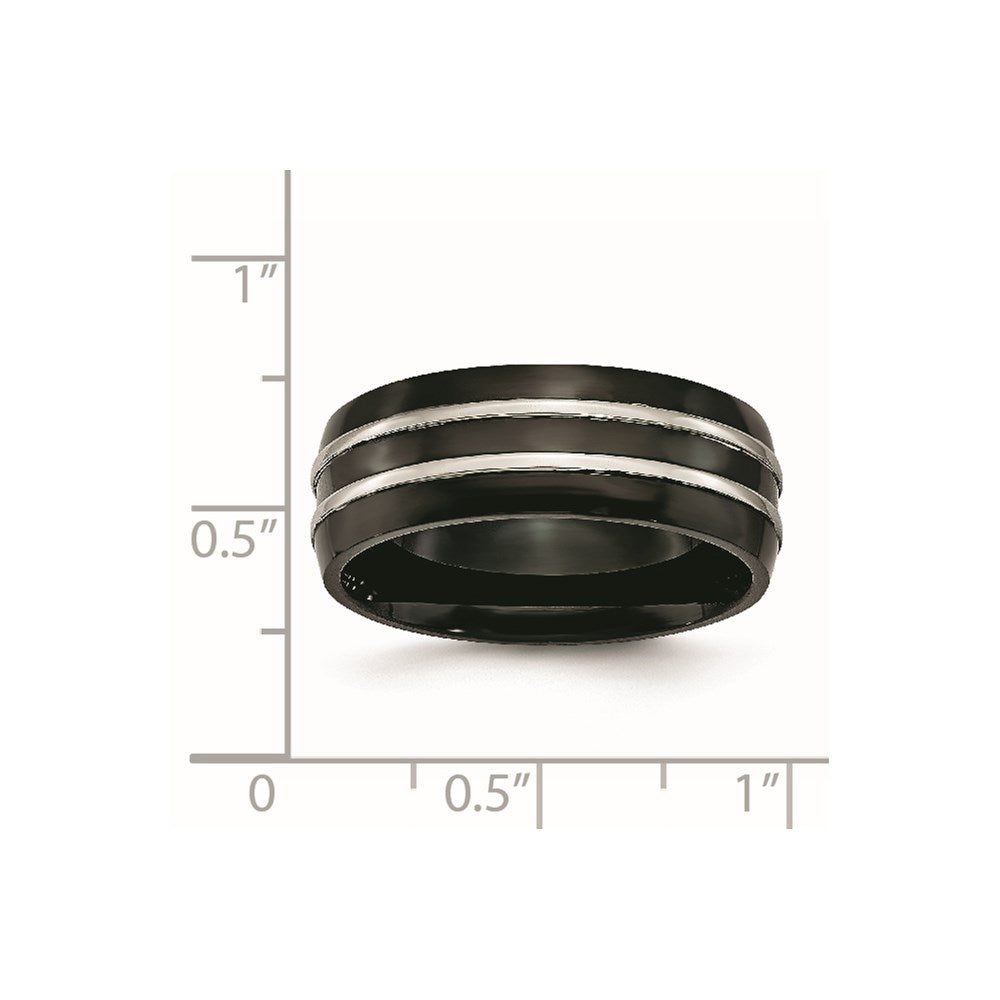 Stainless Steel 8mm Black Ip Plated Brushed & Polished Band