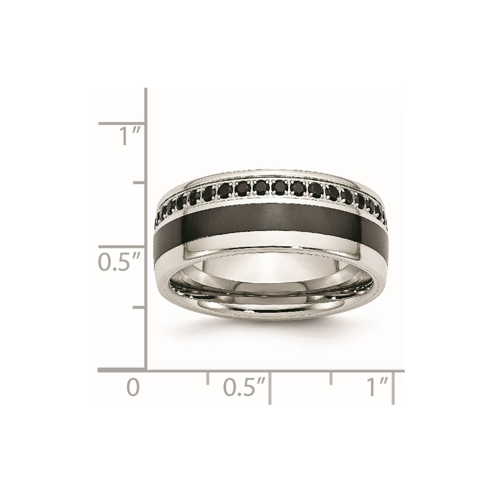 Stainless Steel Polished Black Ceramic Inlay Cz 9mm Band