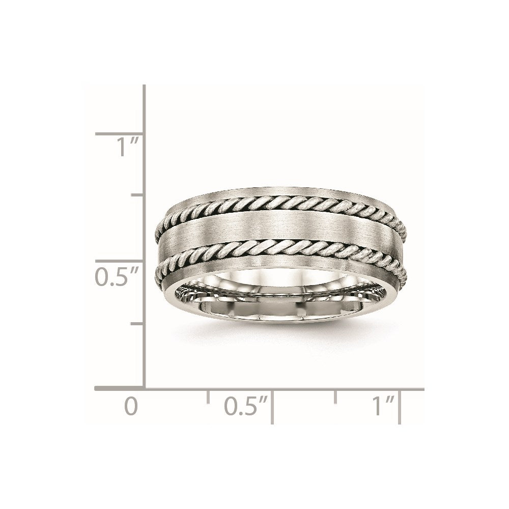 Stainless Steel Sterling Silver Double Twisted Brushed 8mm Band