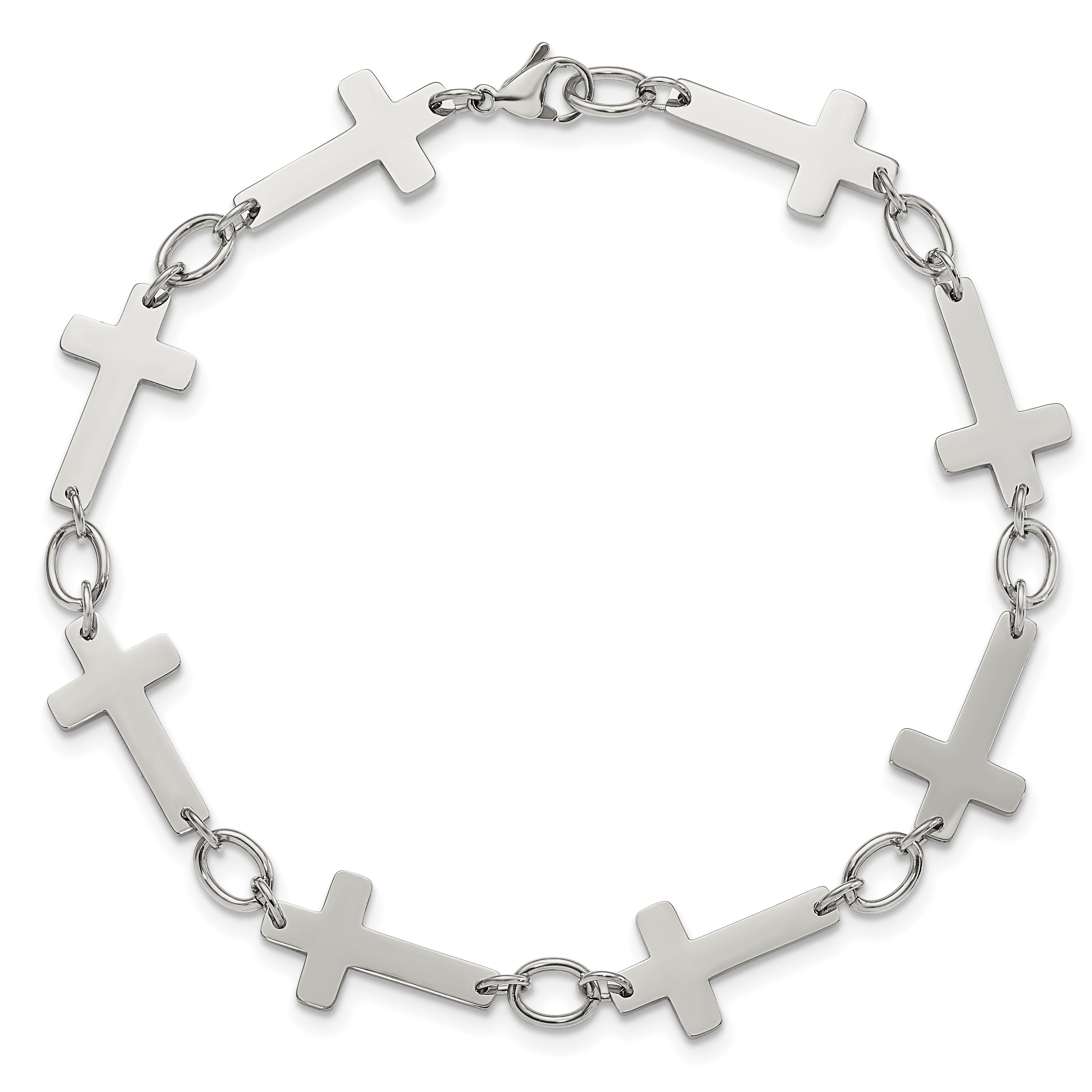 Stainless Steel Chisel Polished Sideways Cross Link 10 Inch Anklet