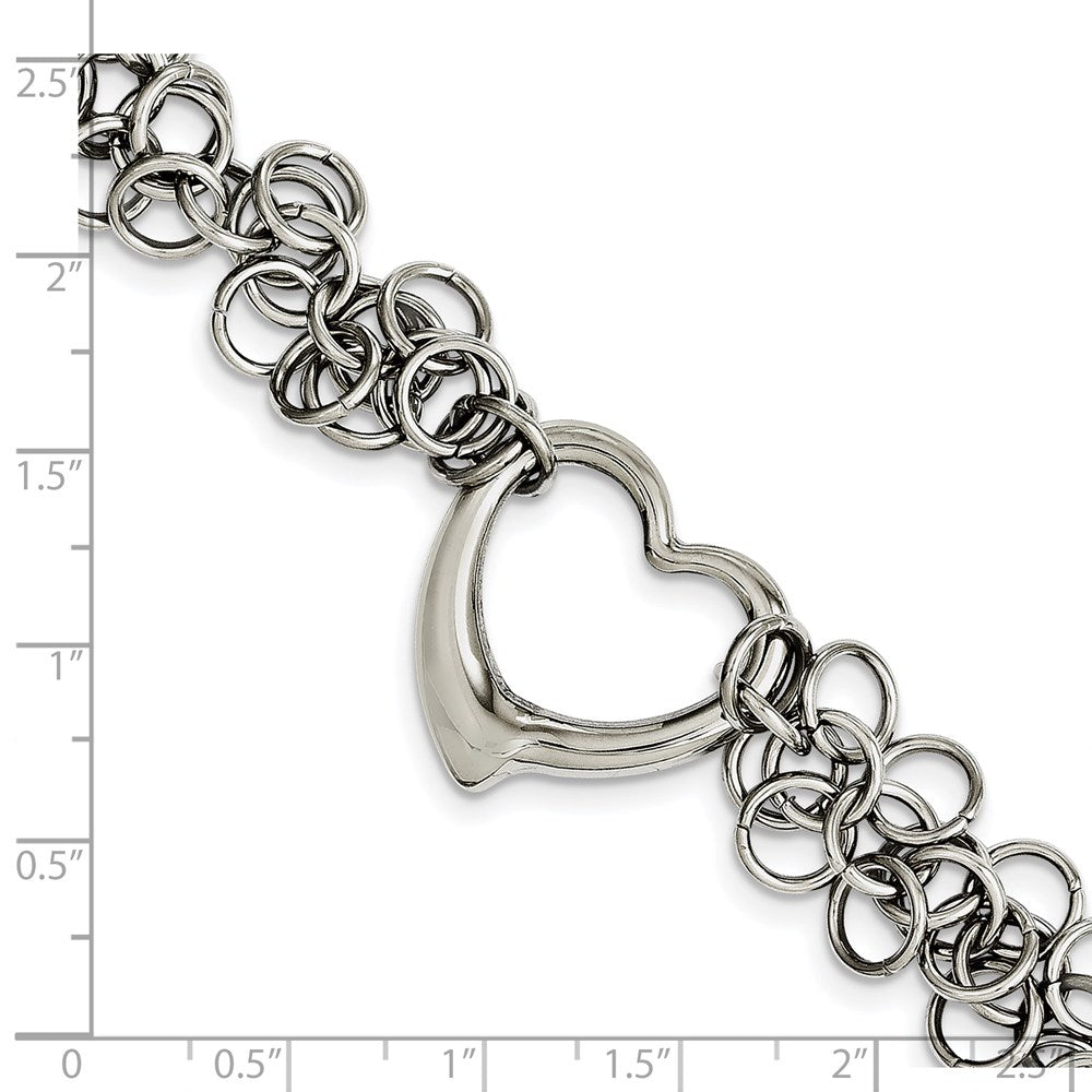 Stainless Steel Chisel Polished Circle Links With Heart 7.5 Inch Bracelet