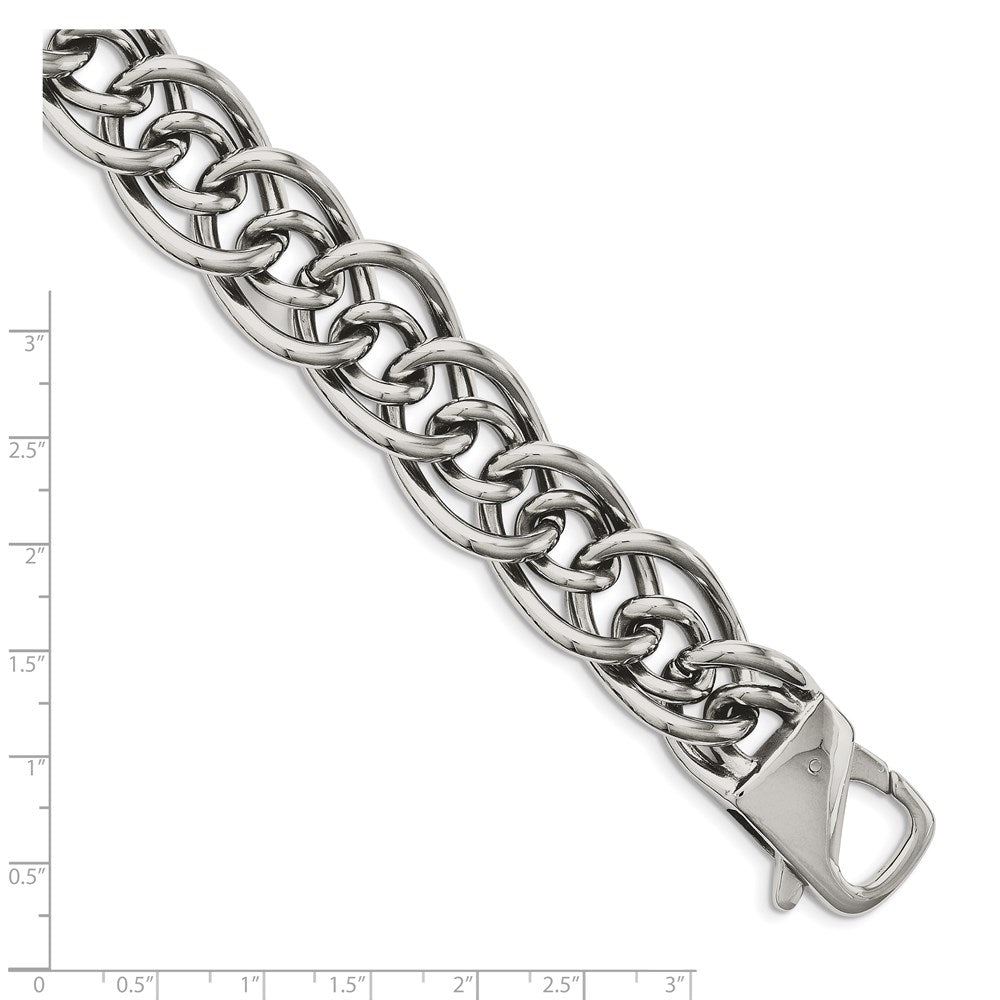 Stainless Steel Chisel Polished Large And Small Oval Link 8.25 Inch Bracelet