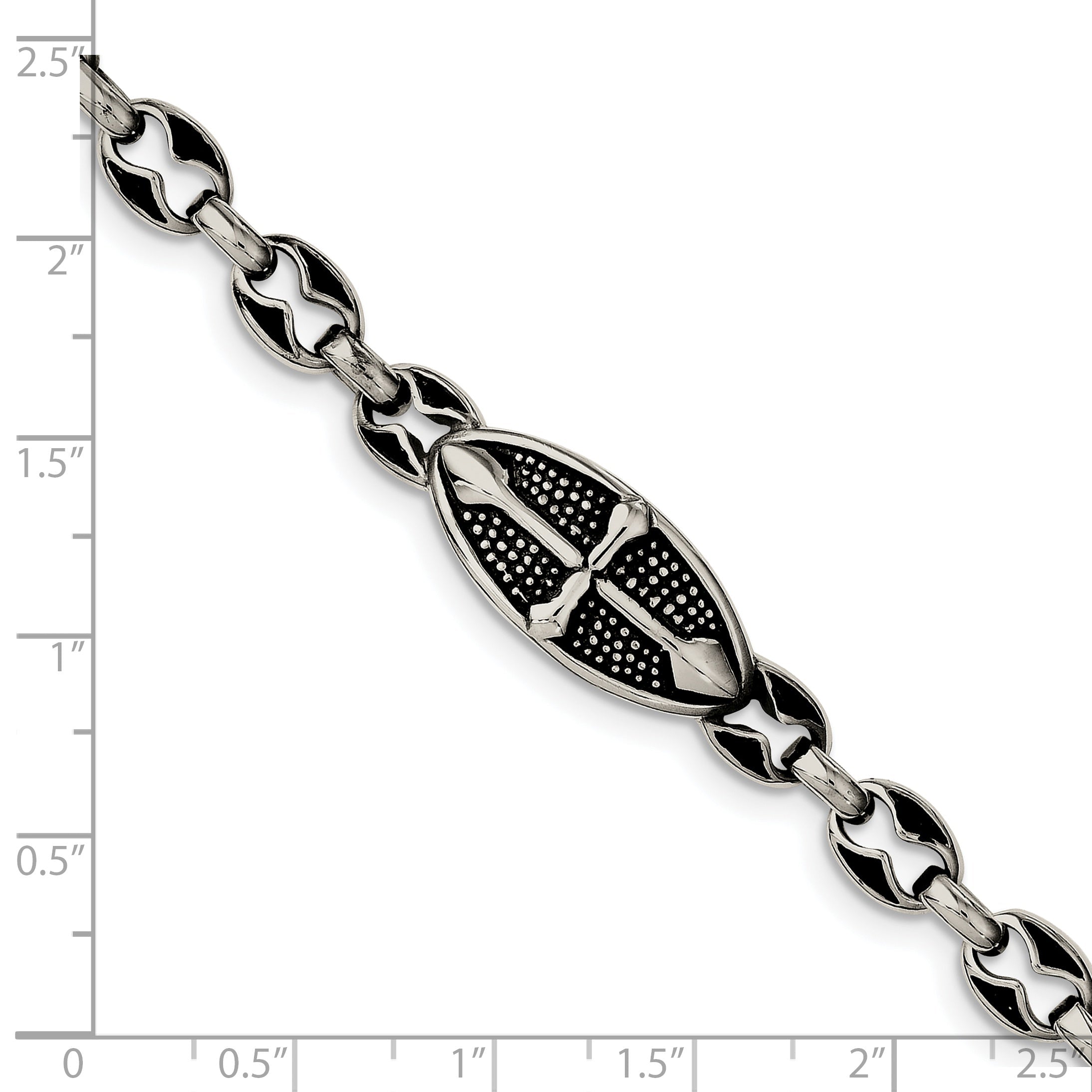 9 Inch Stainless Steel Antiqued Textured And Polished Cross 9In Toggle Bracelet