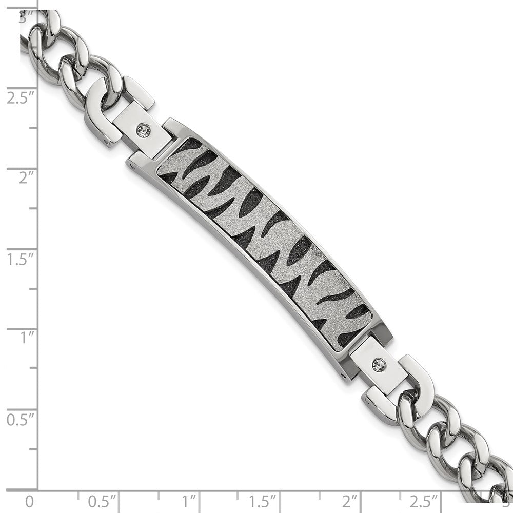 8.25 Inch Stainless Steel Black Ip-Plated & Laser Cut Cz Bracelet