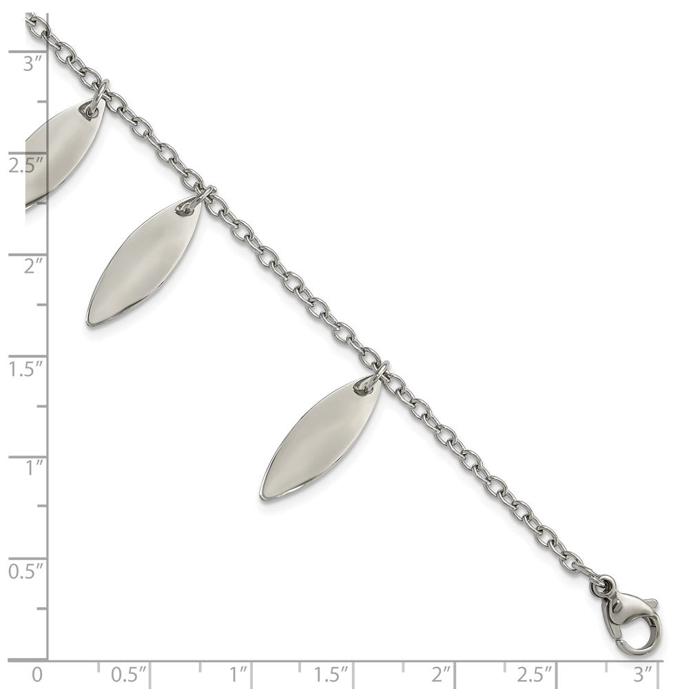 7.5 Inch Stainless Steel Polished Diamond Shaped Dangles Bracelet