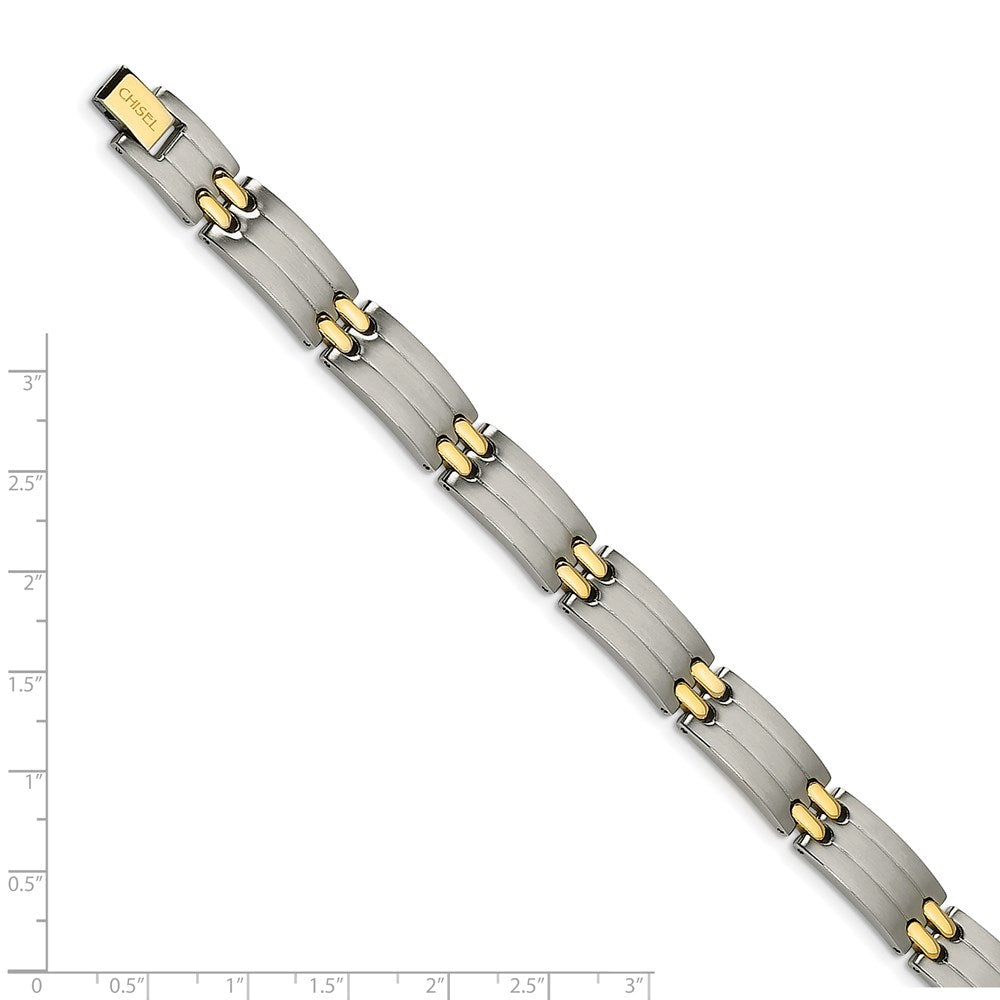 Stainless Steel Chisel Brushed And Polished Yellow Ip-Plated 8.75 Inch Link Bracelet