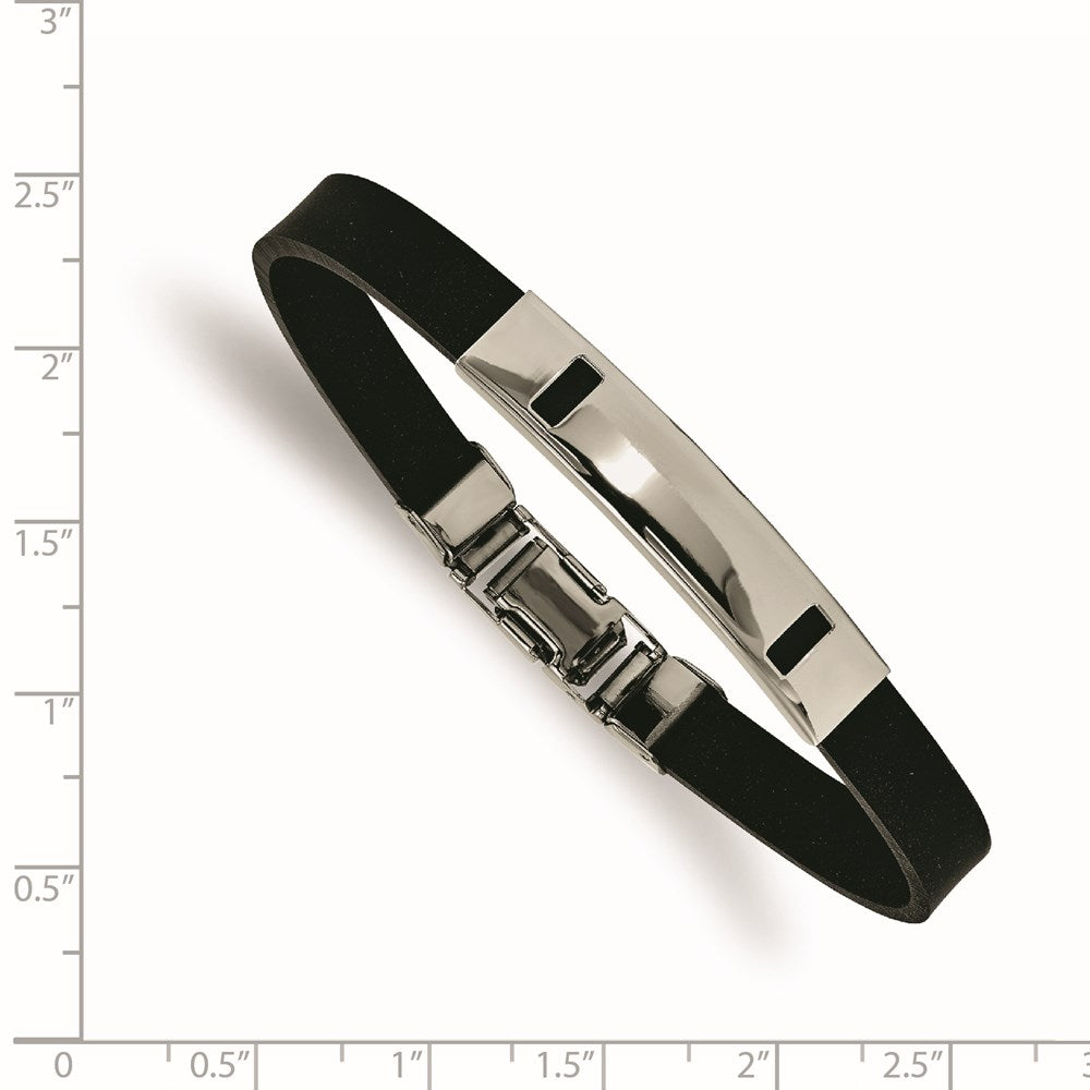 8.5 Inch Stainless Steel Black Rubber 8.5In Bracelet