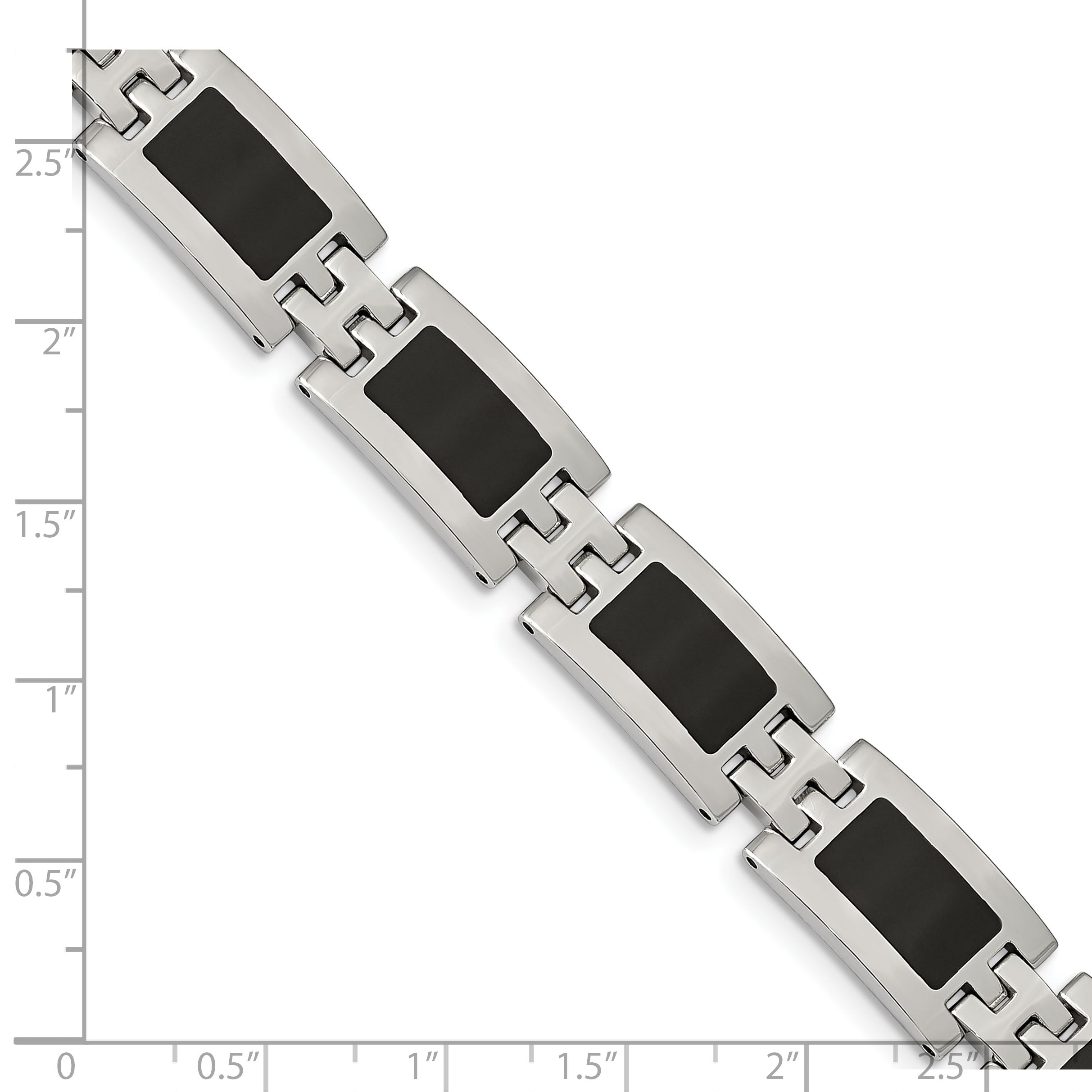 Stainless Steel Chisel Polished With Black Enamel 9 Inch Link Bracelet