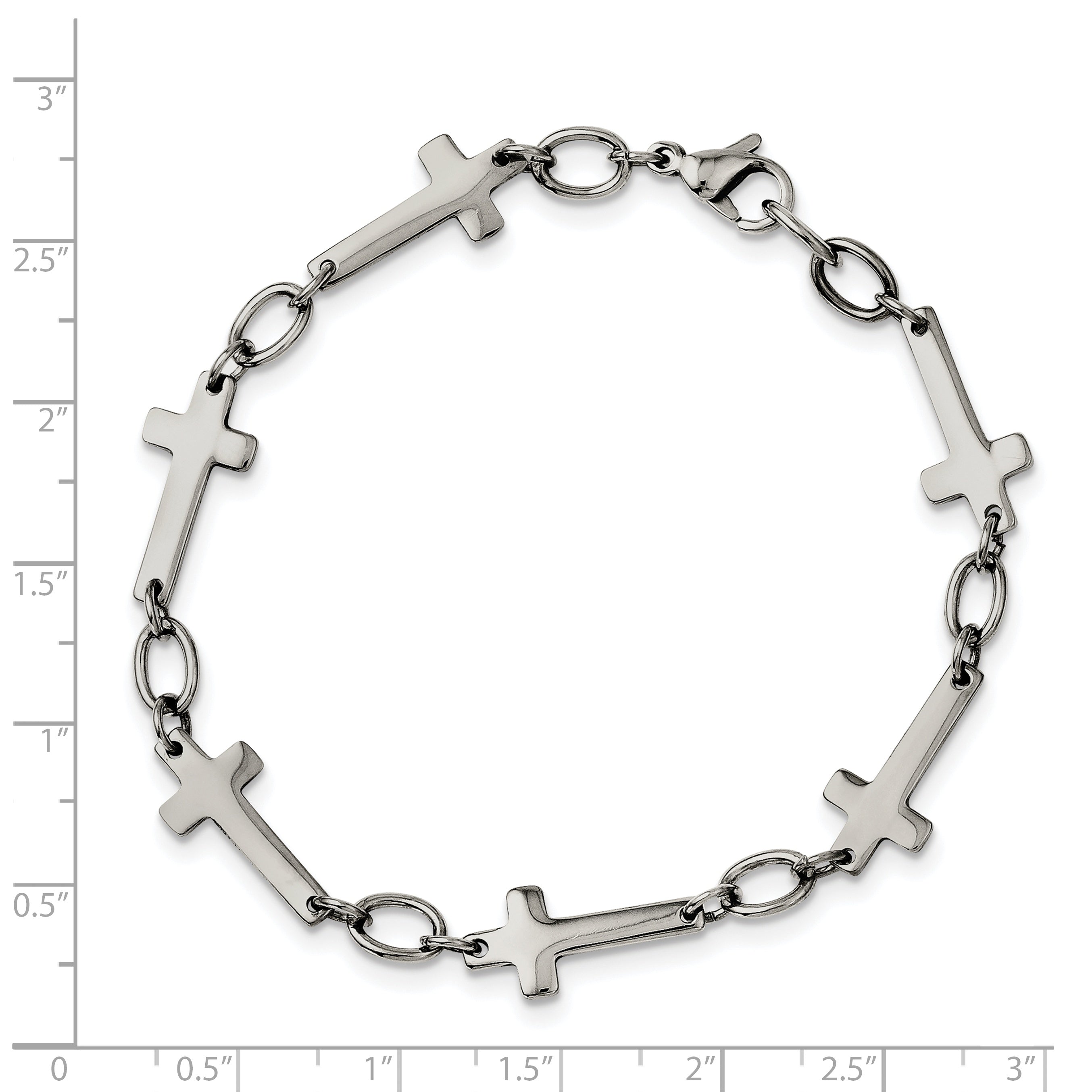 Stainless Steel Chisel Polished 8 Inch Sideways Cross Link Bracelet