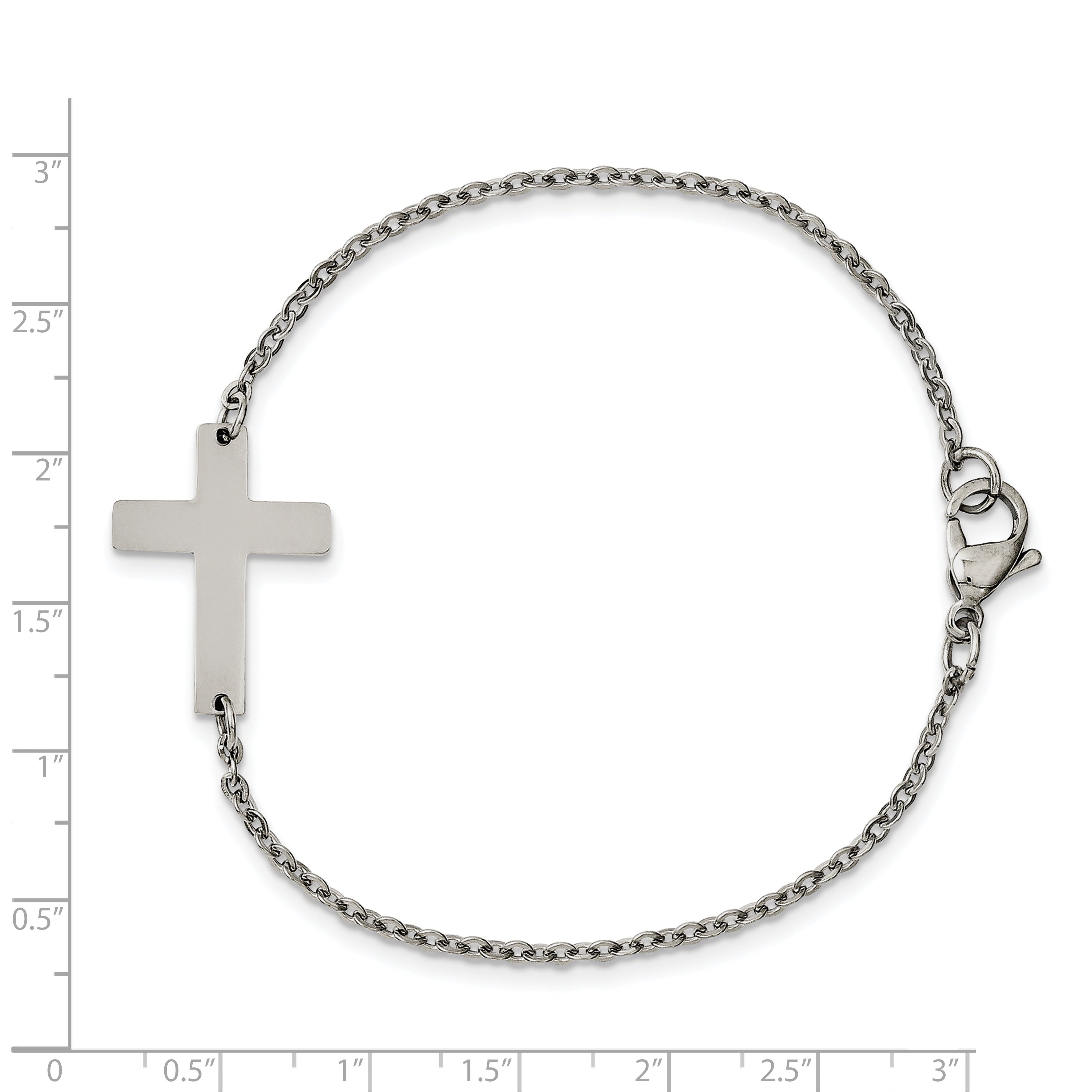 Stainless Steel Chisel Polished Sideways Cross 7.25 Inch Bracelet