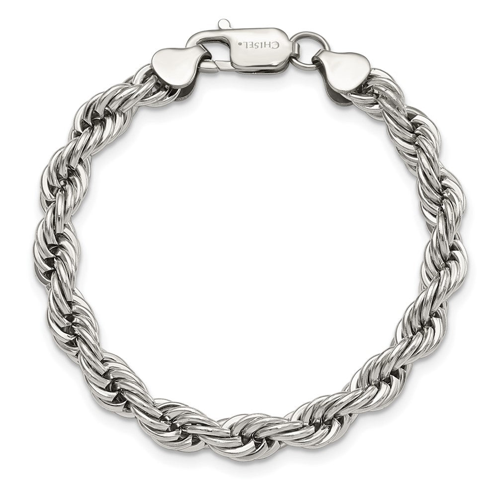 8 Inch Chisel Stainless Steel Polished 7mm 9 Rope Bracelet