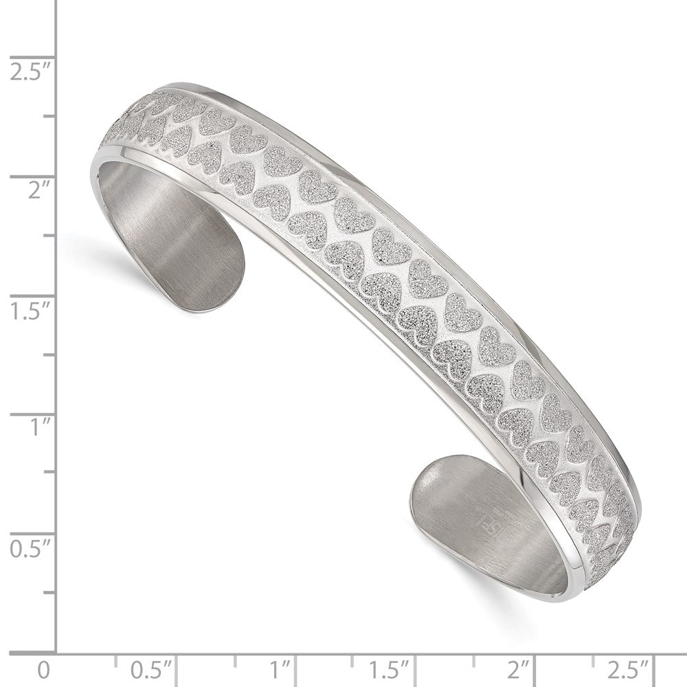Stainless Steel Polished & Laser-Cut Hearts Cuff Bangle