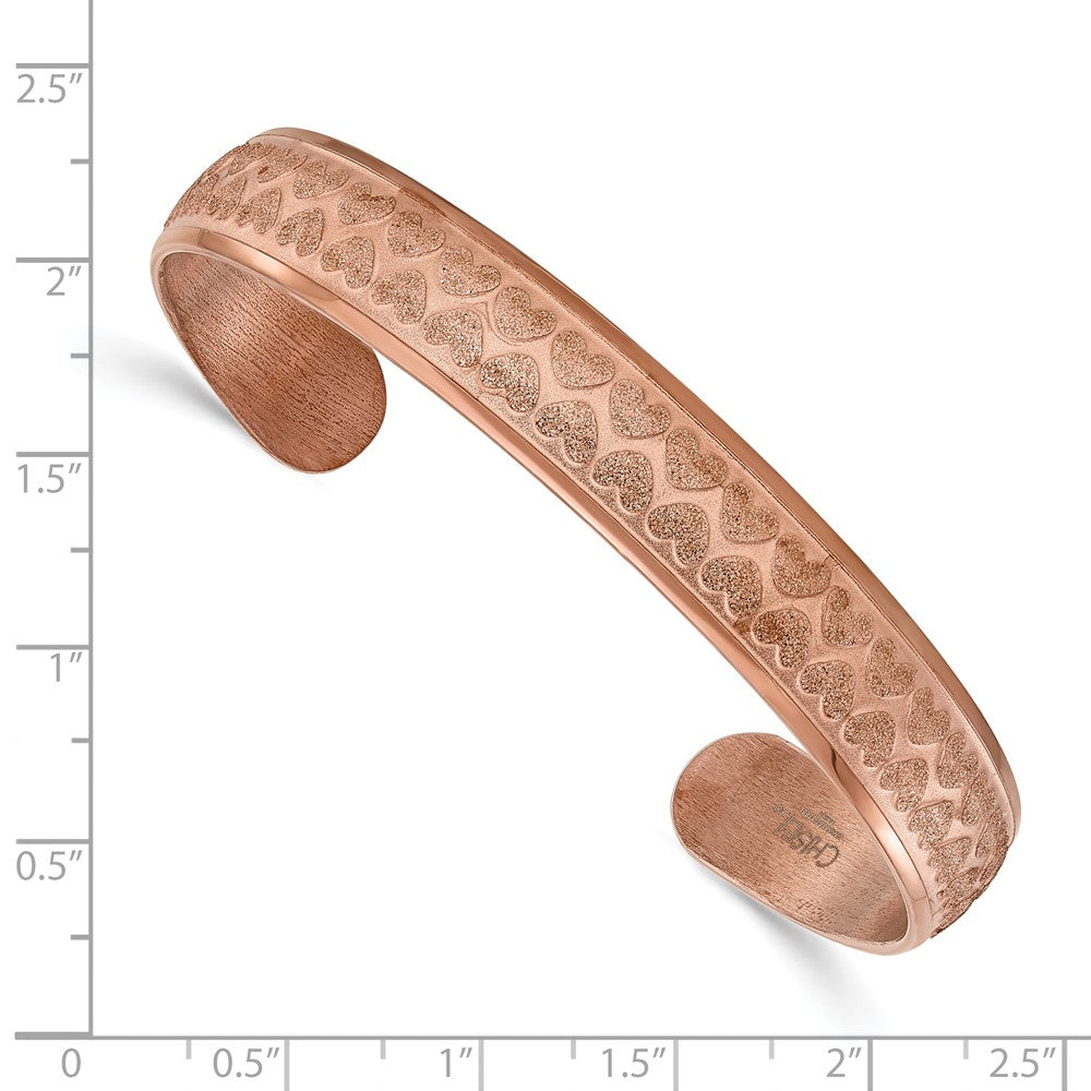 Stainless Steel Rose Ip-Plated Laser Cut Heart Cuff Bangle