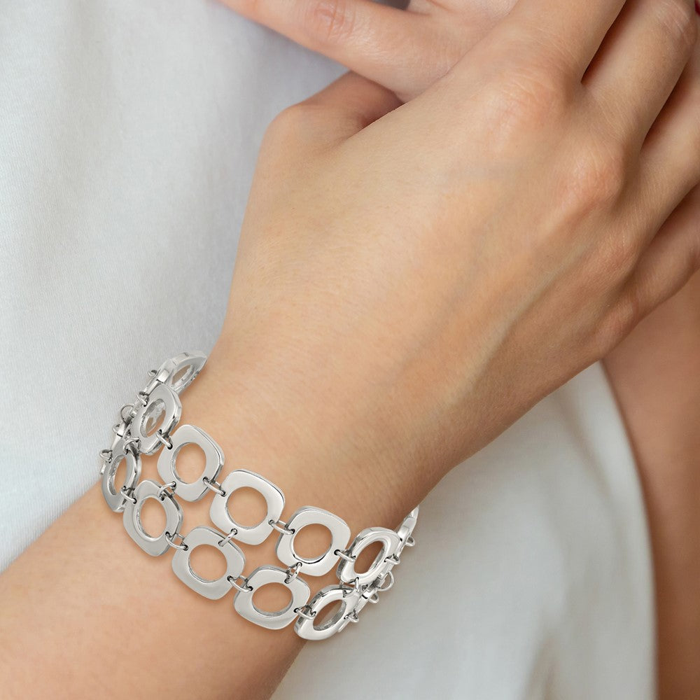 8 Inch Stainless Steel Polished Double Row Square 8In Toggle Bracelet