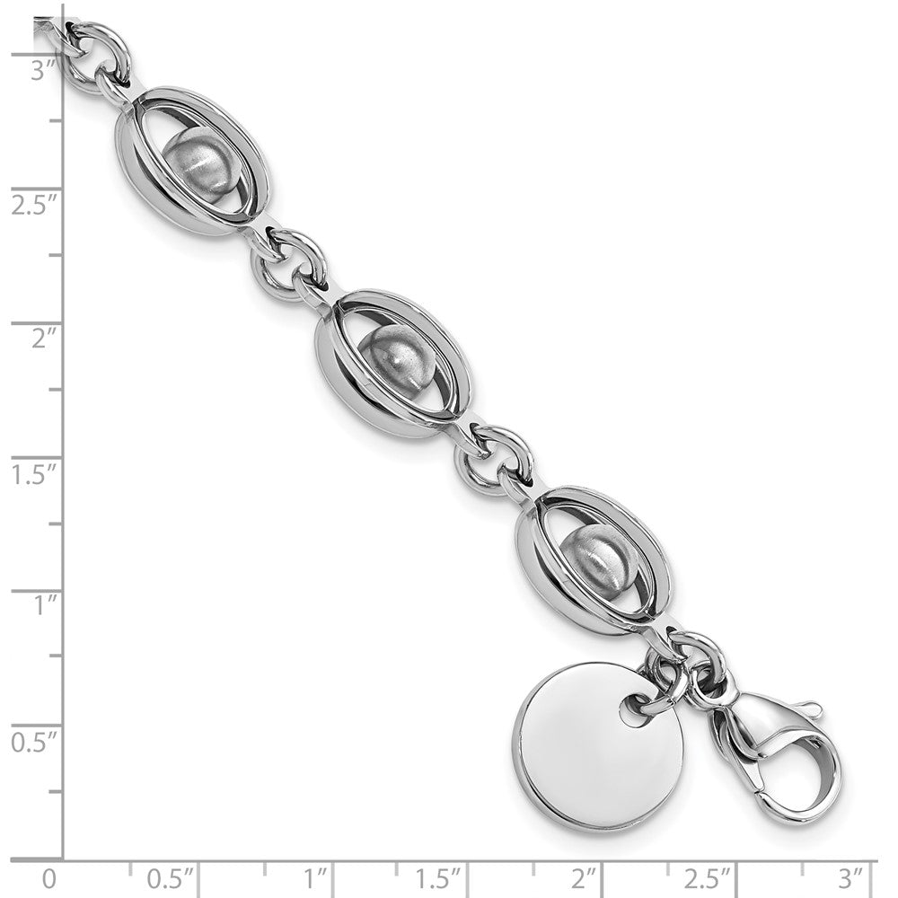 8 Inch Stainless Steel Polished & Satin Oval Moveable Ball Bracelet